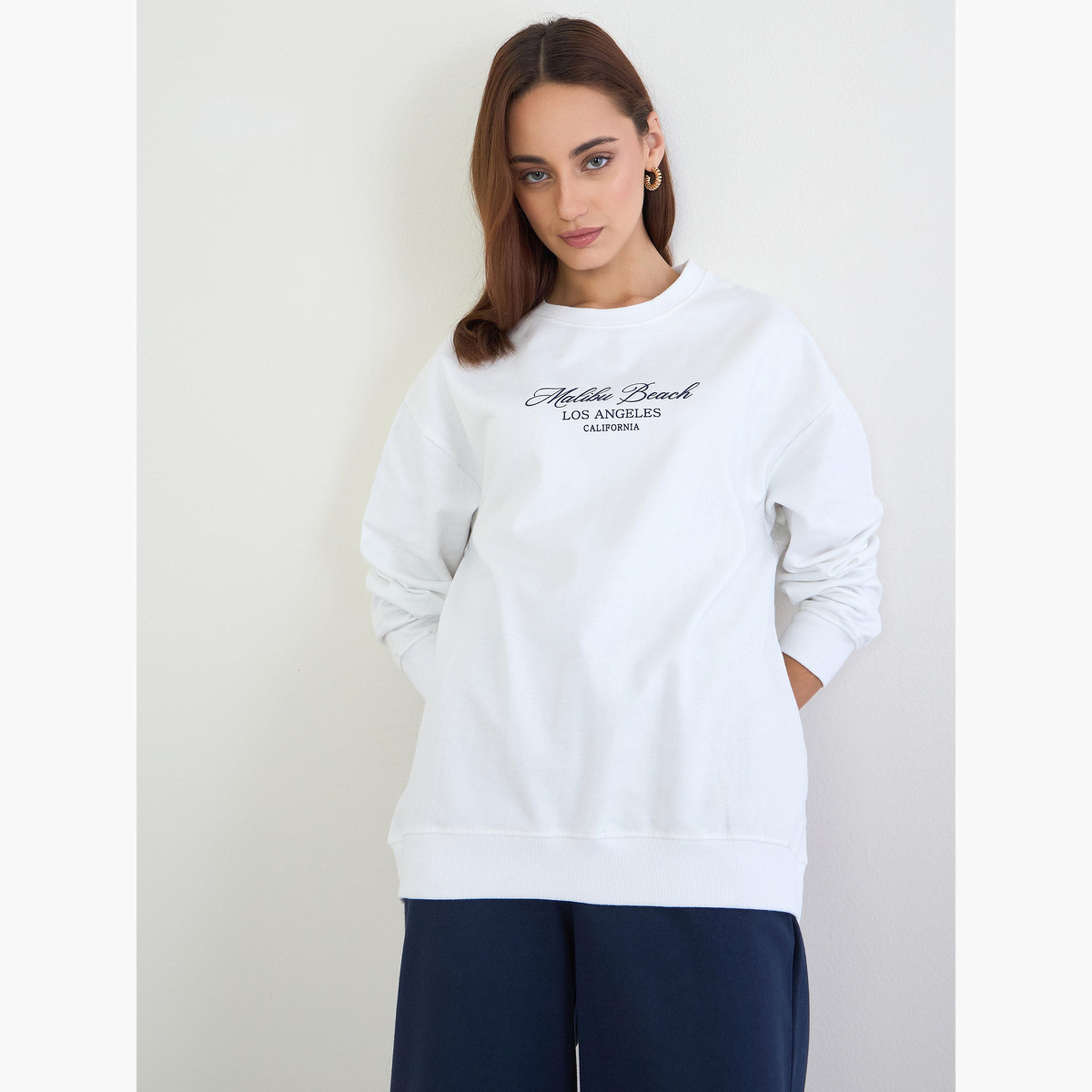 Styli Printed Longline Sweatshirt and Wide Leg Joggers Co-Ords-women-clothing-coordsets-image-3