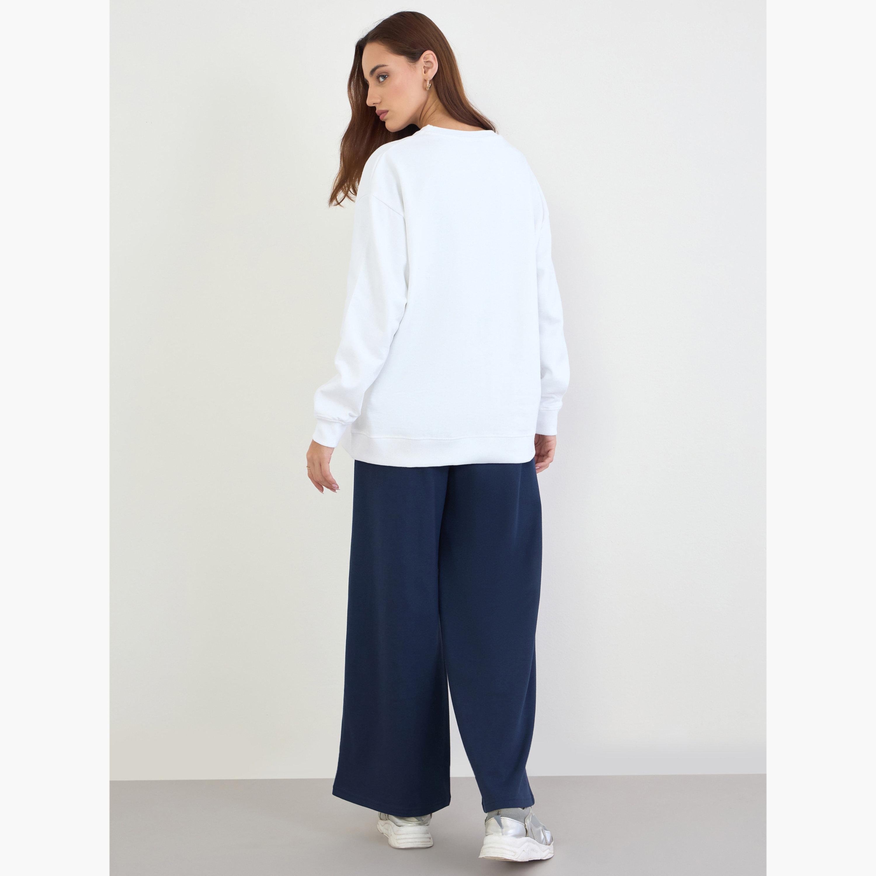 Styli Printed Longline Sweatshirt and Wide Leg Joggers Co-Ords-women-clothing-coordsets-image-5
