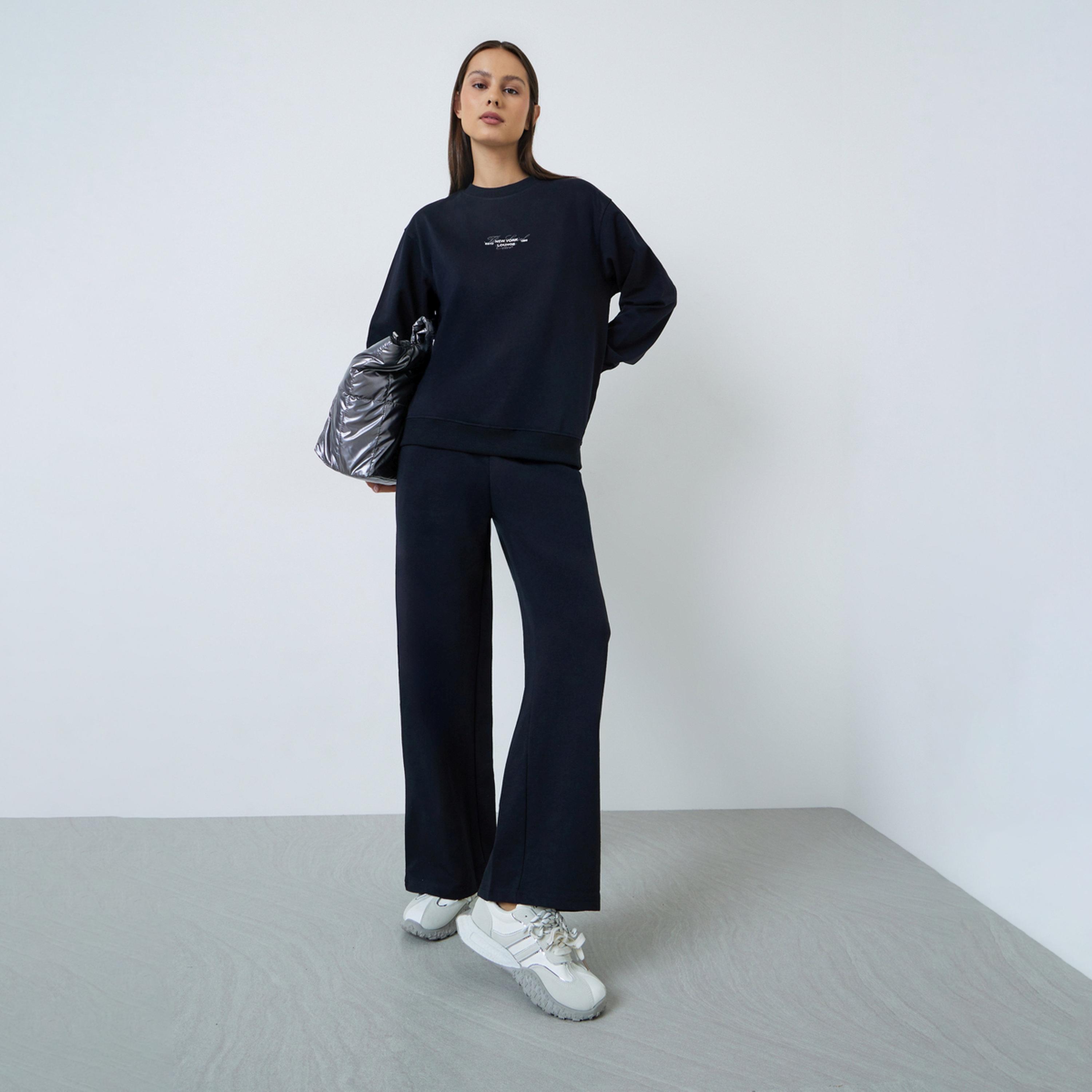 Styli Black  Longline Sweatshirt and Joggers Co-Ords-women-clothing-coordsets-image-1