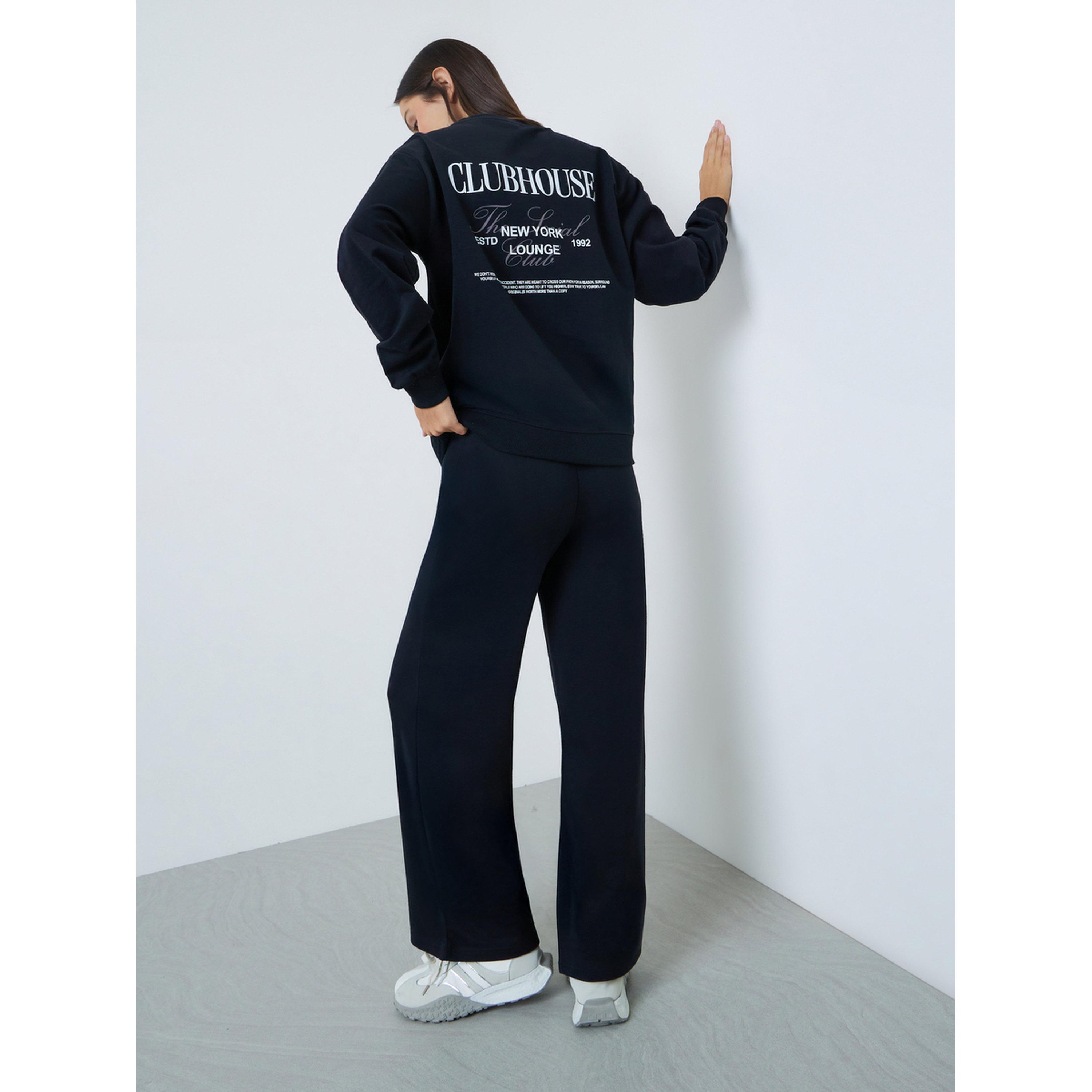 Styli Black  Longline Sweatshirt and Joggers Co-Ords-women-clothing-coordsets-image-2