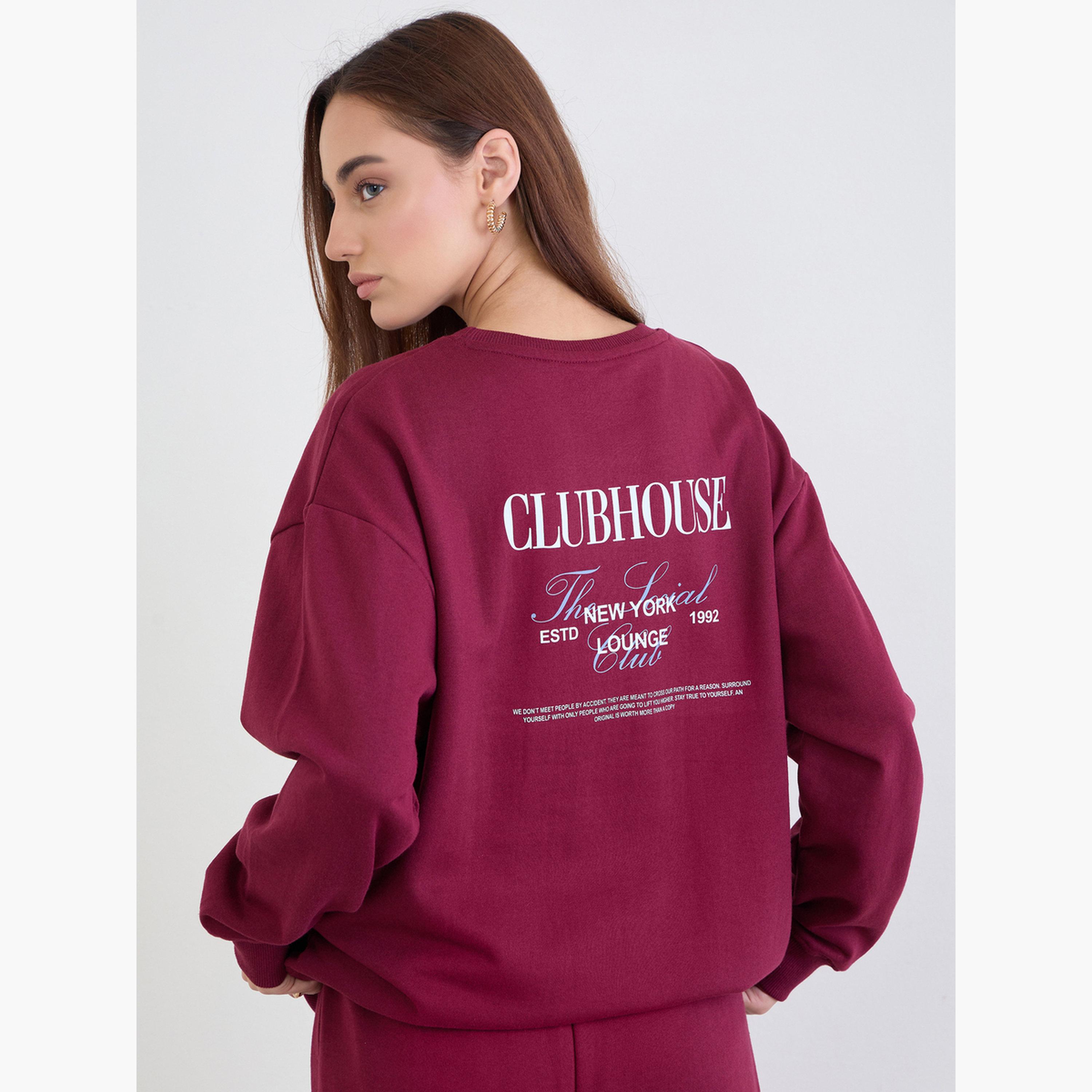 Styli Burgundy Longline Sweatshirt and Joggers Co-Ords-women-clothing-coordsets-image-6