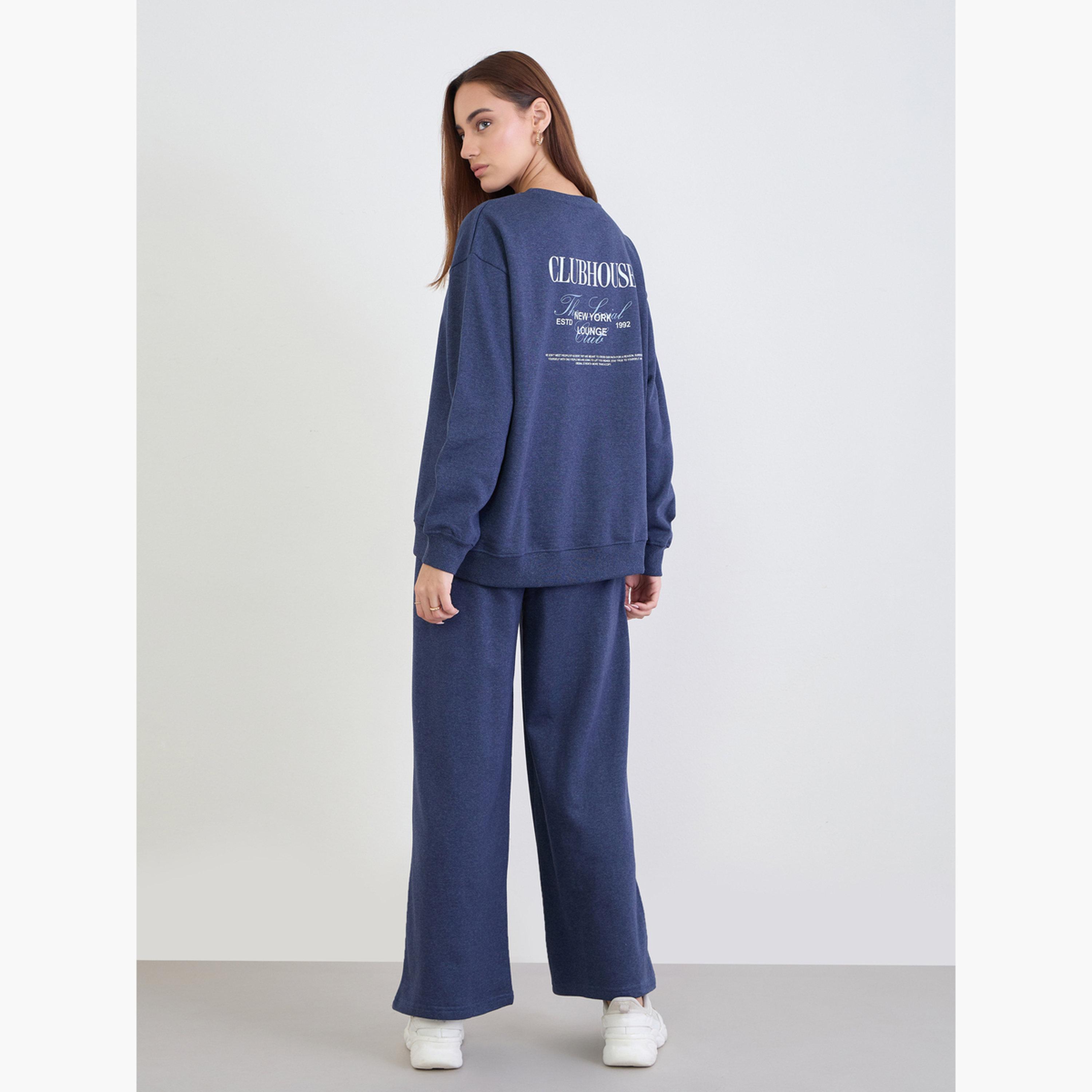 ستايلي - طقم سويت شيرت طويل أزرق داكن مع بنطال رياضي-women-clothing-coordsets-image-4