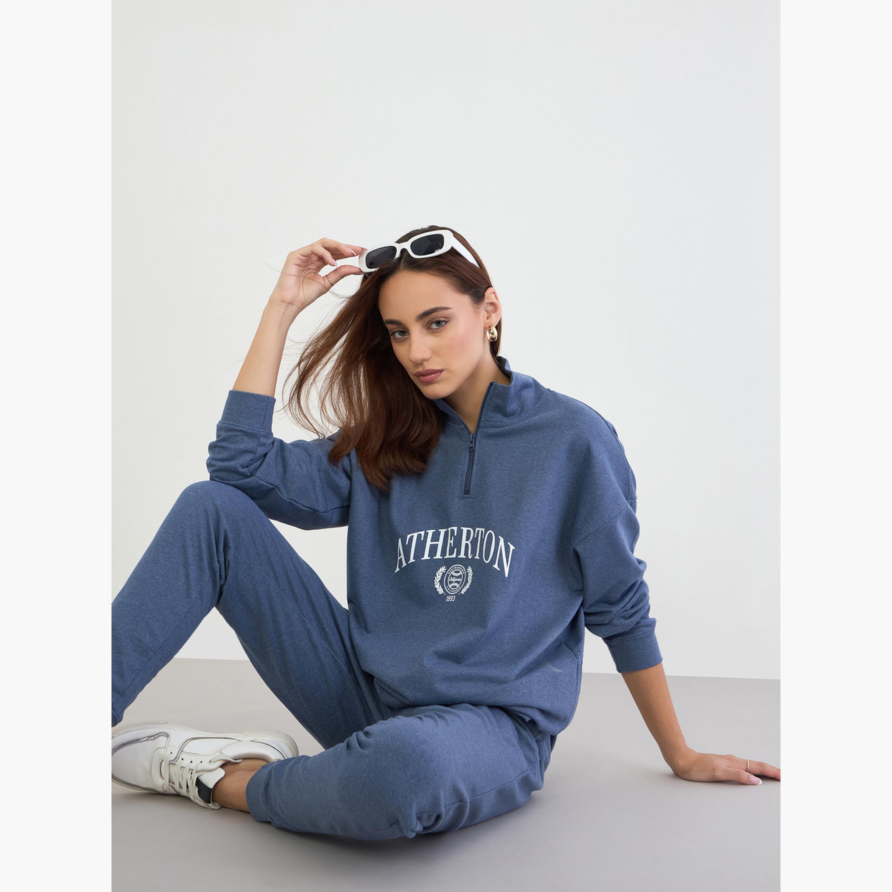 Styli Blue Oversized Longline Sweatshirt and Joggers Co-Ords-women-clothing-coordsets-image-3
