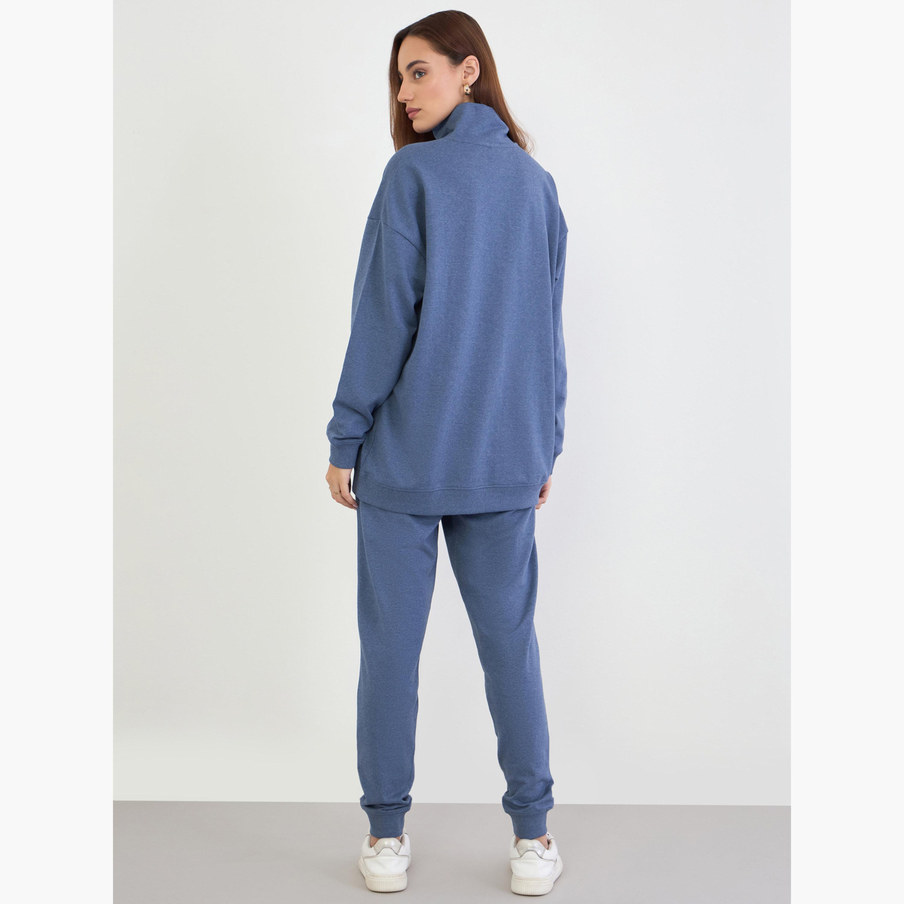 Styli Blue Oversized Longline Sweatshirt and Joggers Co-Ords-women-clothing-coordsets-image-5