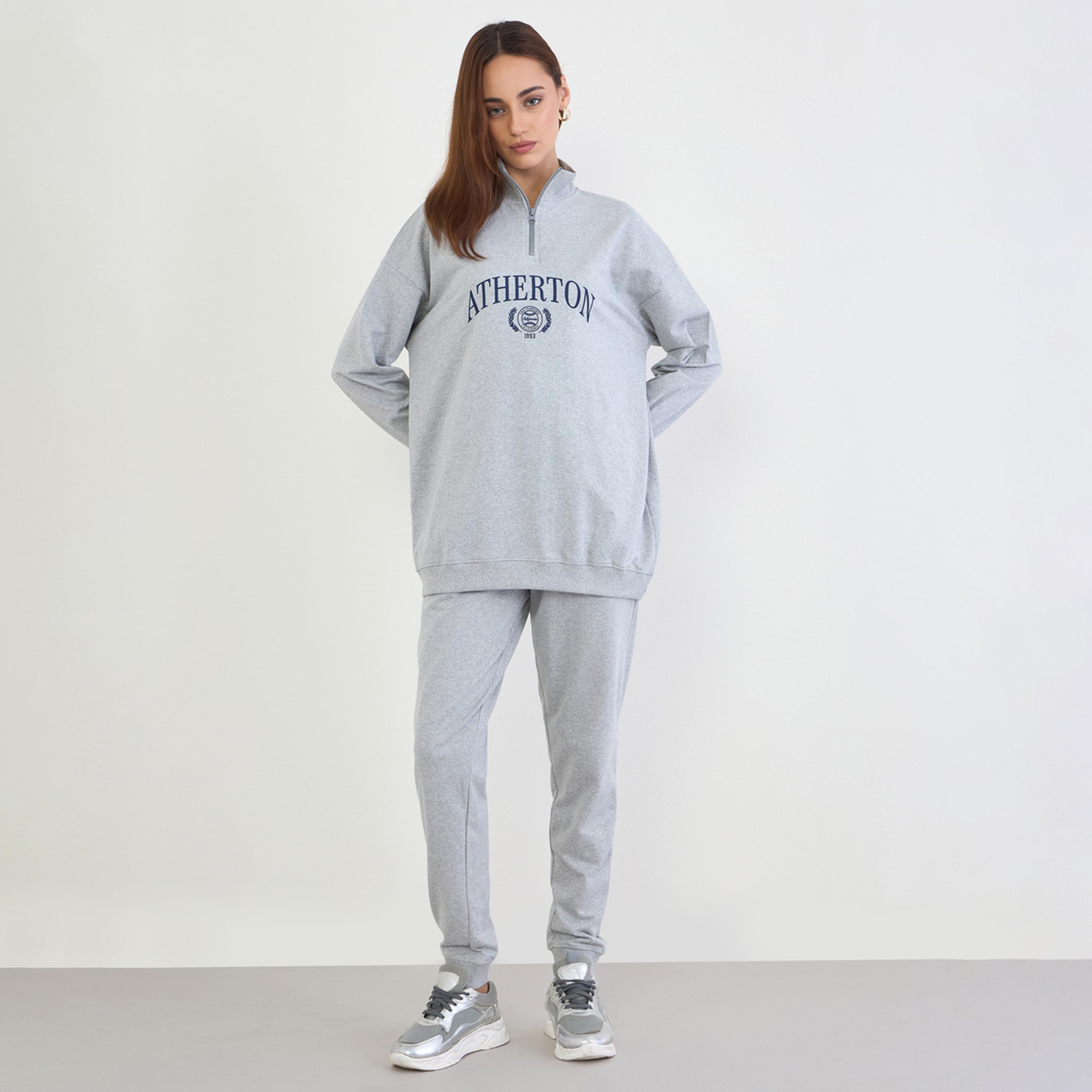 Styli Grey Oversized Longline Sweatshirt and Joggers Co-Ords-women-clothing-coordsets-image-1