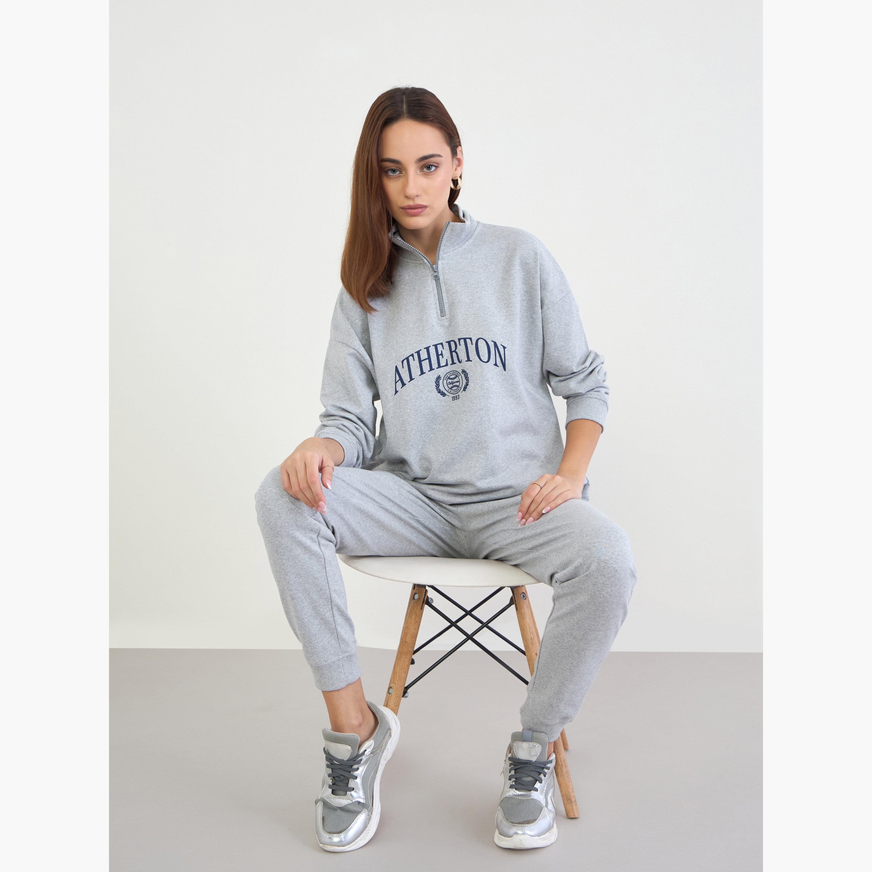 Styli Grey Oversized Longline Sweatshirt and Joggers Co-Ords-women-clothing-coordsets-image-2