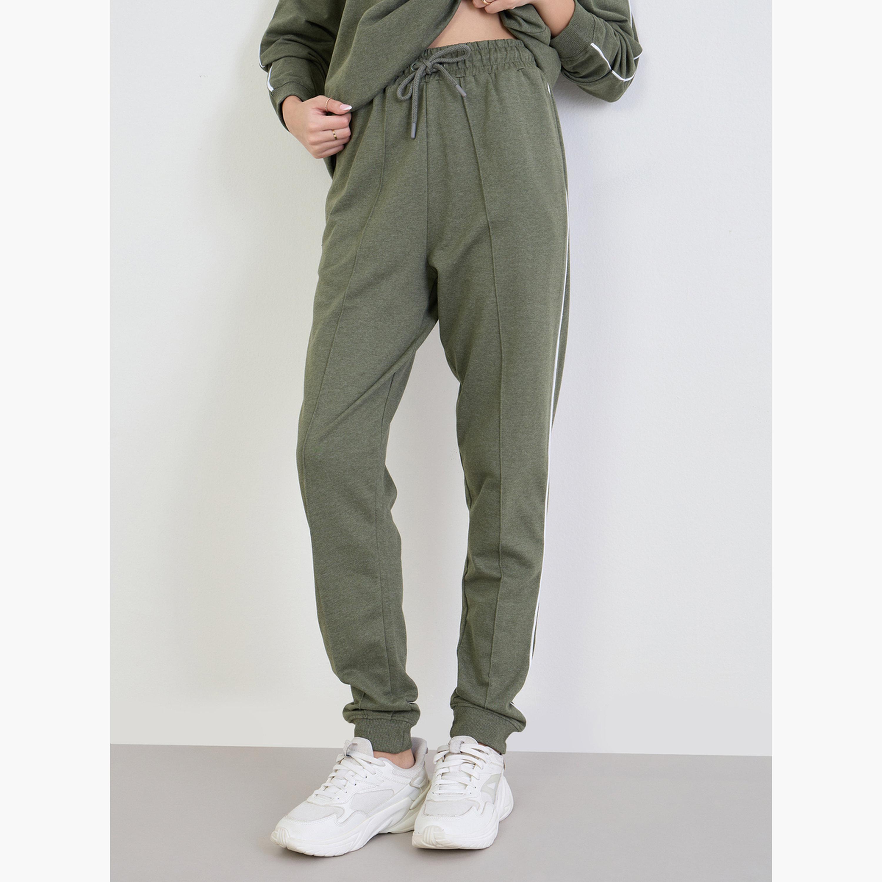 Styli Olive Oversized Longline Sweatshirt and Joggers Co-Ords-women-clothing-coordsets-image-4