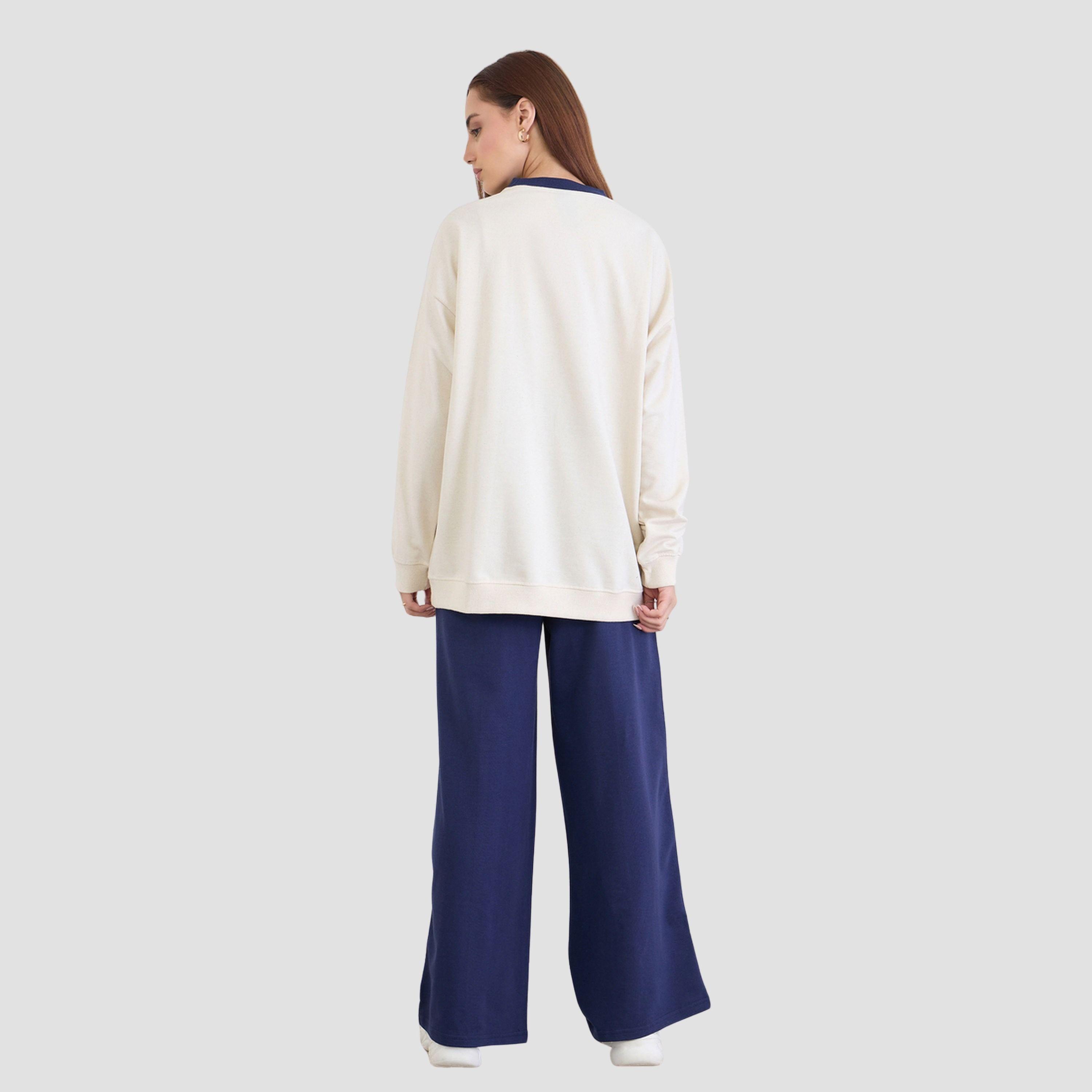 ستايلي - قميص رياضي طويل تصميم واسع مع بنطال رياضي واسع الساق للنساء-women-clothing-coordsets-image-5