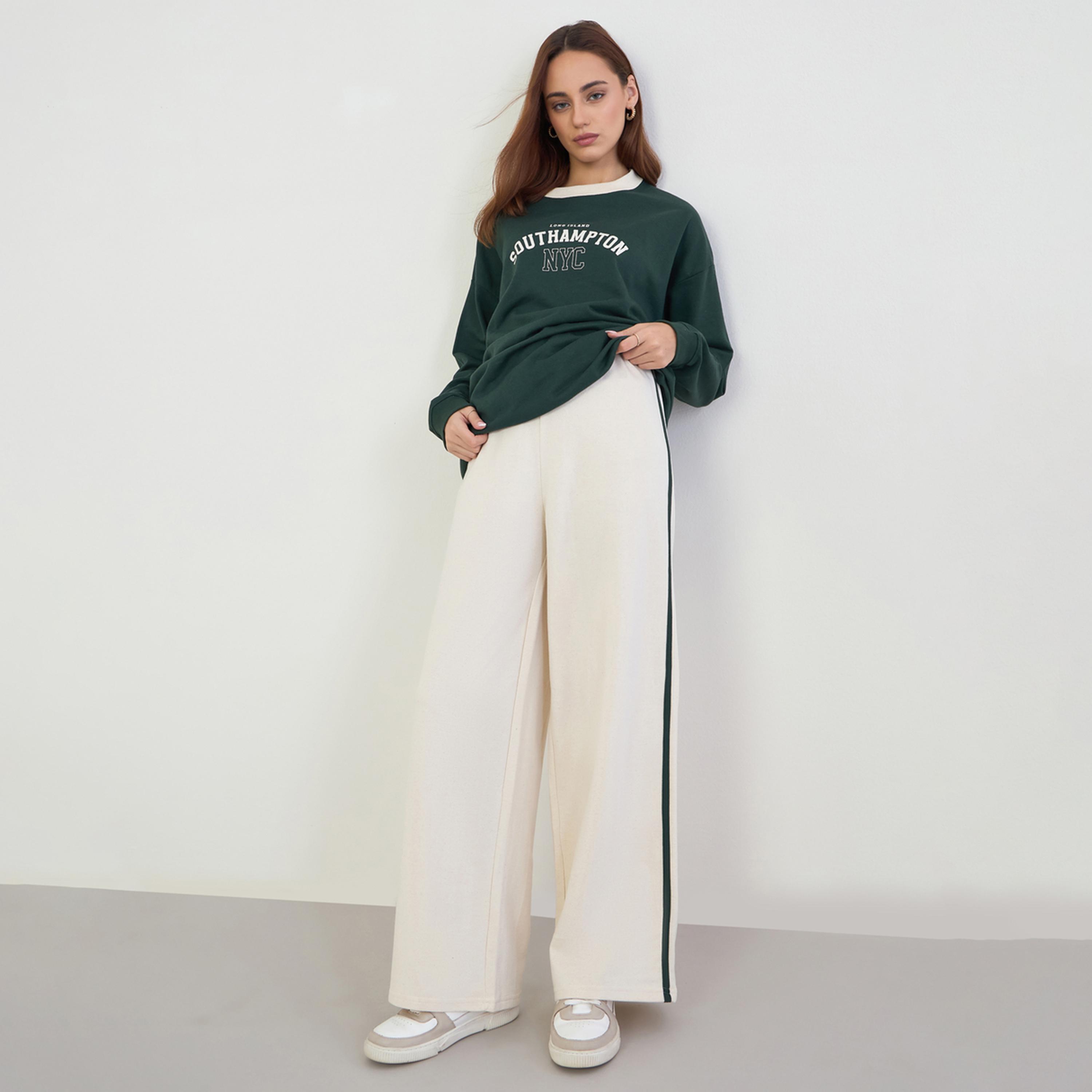 Styli Oversized Longline Sweatshirt and Wide Leg Joggers Co-Ords-women-clothing-coordsets-image-1