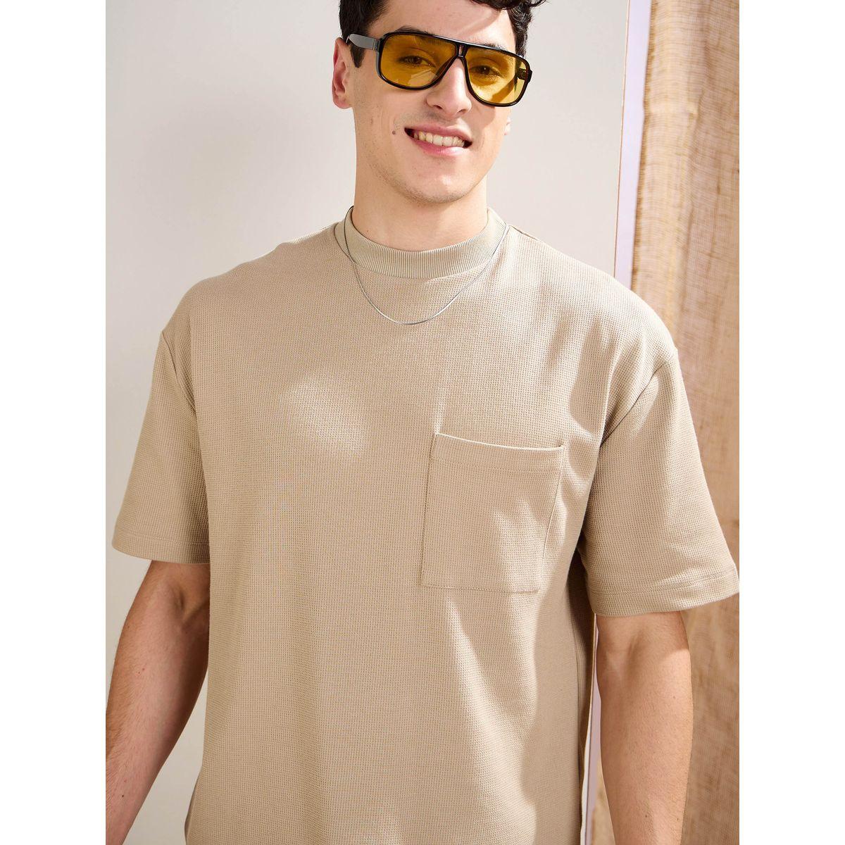Mascln Sassafras Men Khaki Waffle Textured Pocket Detail Oversized T-Shirt and Shorts Co-Ords-men-clothing-coordsets-image-4