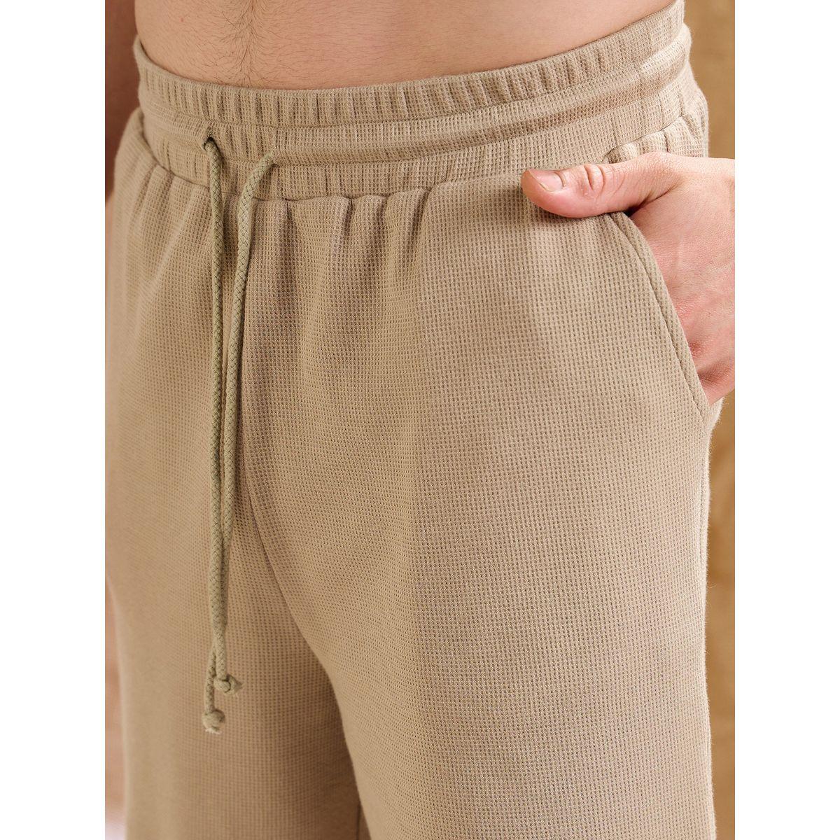 Mascln Sassafras Men Khaki Waffle Textured Pocket Detail Oversized T-Shirt and Shorts Co-Ords-men-clothing-coordsets-image-5