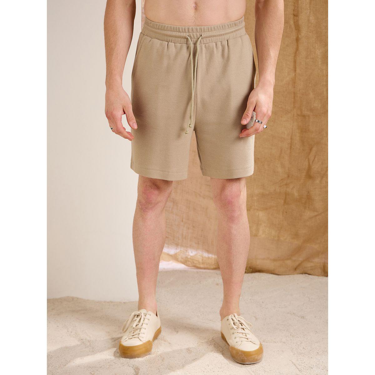 Mascln Sassafras Men Khaki Waffle Textured Pocket Detail Oversized T-Shirt and Shorts Co-Ords-men-clothing-coordsets-image-7