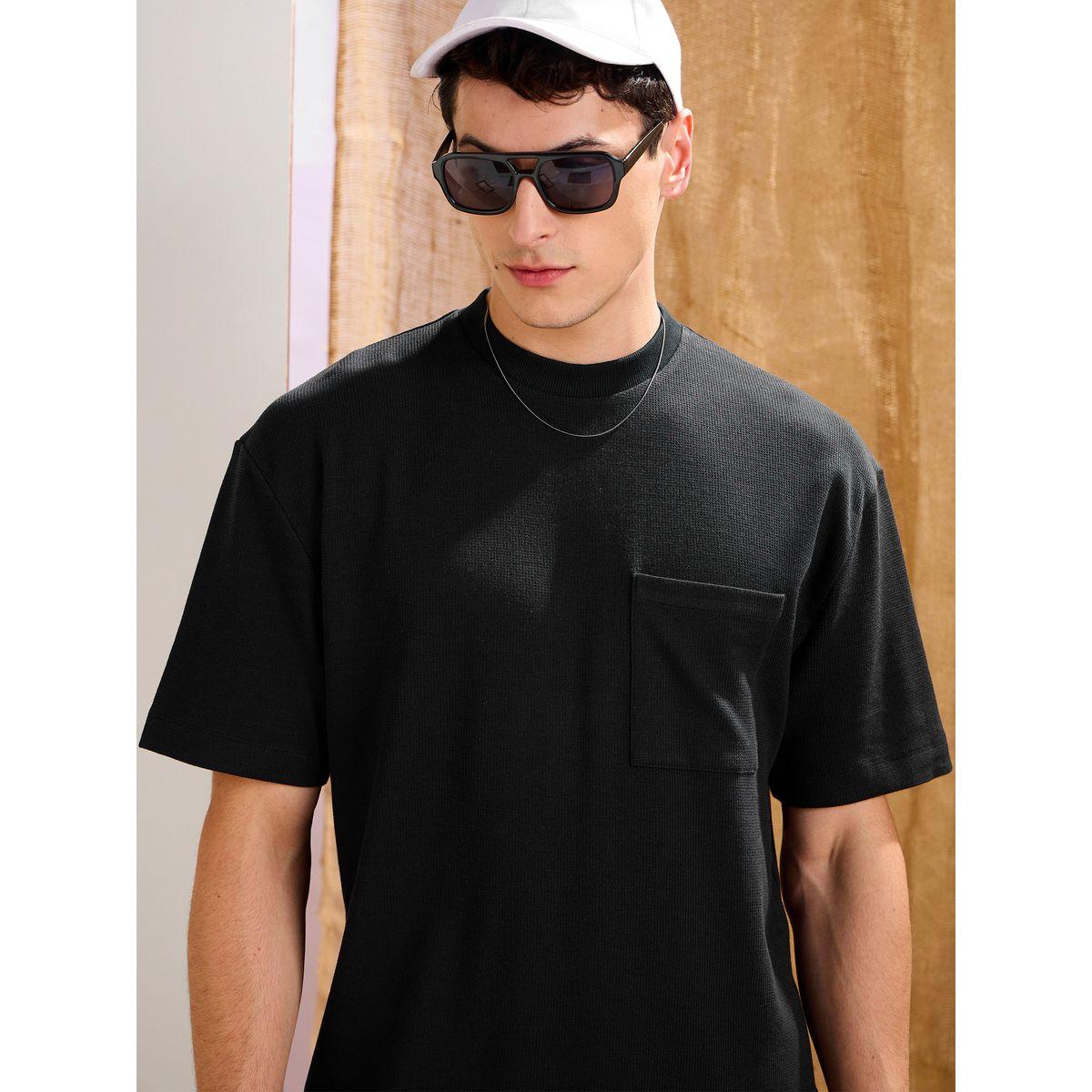 طقم منسق من شورت وتيشيرت فضفاض محبوك بنمط وافل-men-clothing-coordsets-image-2