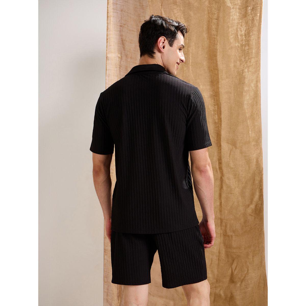 Mascln Sassafras Men Black Textured Relaxed Fit Polo T-Shirt and Shorts Co-Ords-men-clothing-coordsets-image-6