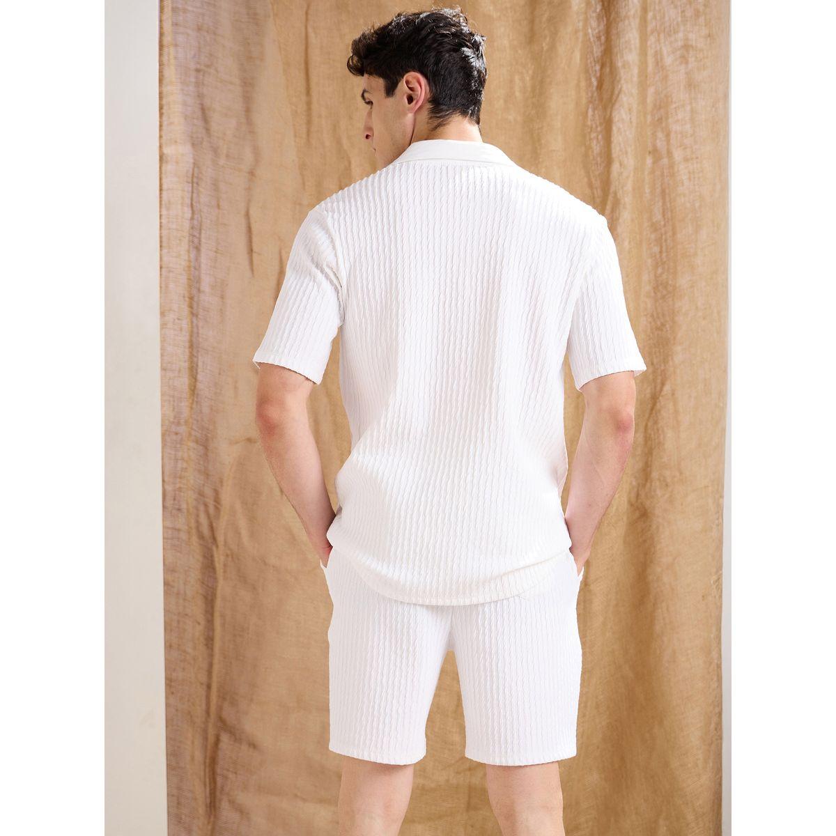 Mascln Sassafras Men White Textured Relaxed Fit Polo T-Shirt and Shorts Co-Ords-men-clothing-coordsets-image-6