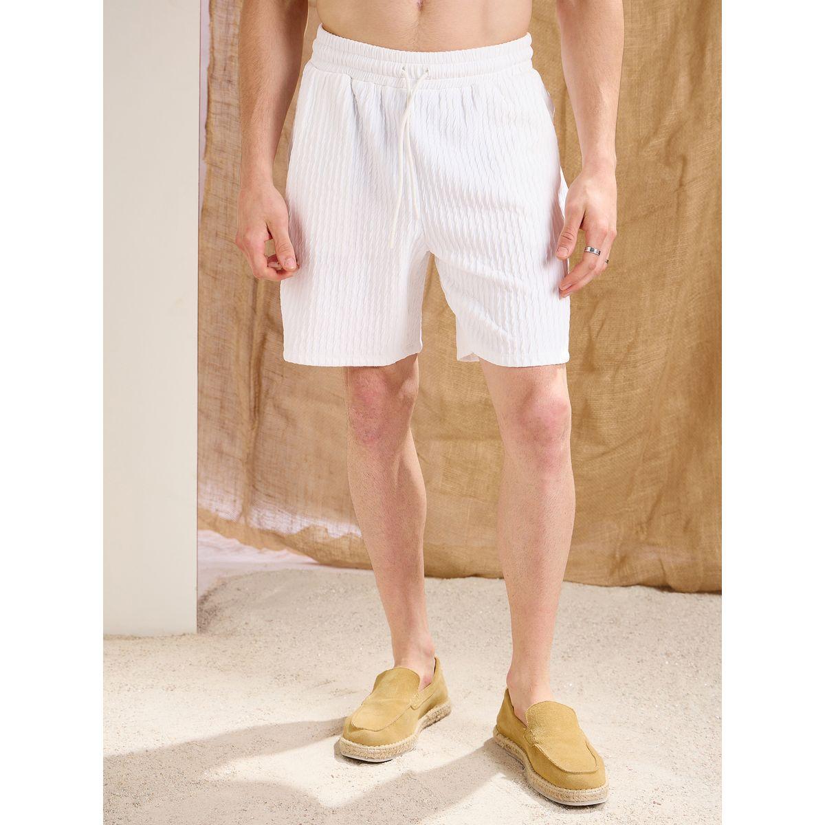 Mascln Sassafras Men White Textured Relaxed Fit Polo T-Shirt and Shorts Co-Ords-men-clothing-coordsets-image-7