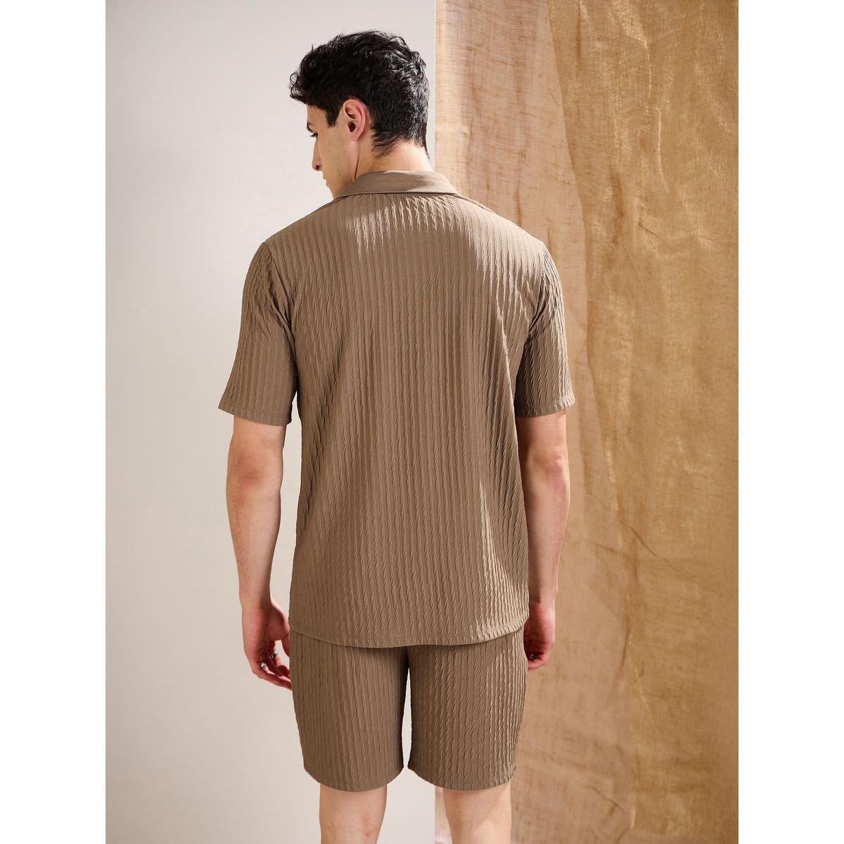 Mascln Sassafras Men Beige Textured Relaxed Fit Polo T-Shirt and Shorts Co-Ords-men-clothing-coordsets-image-6