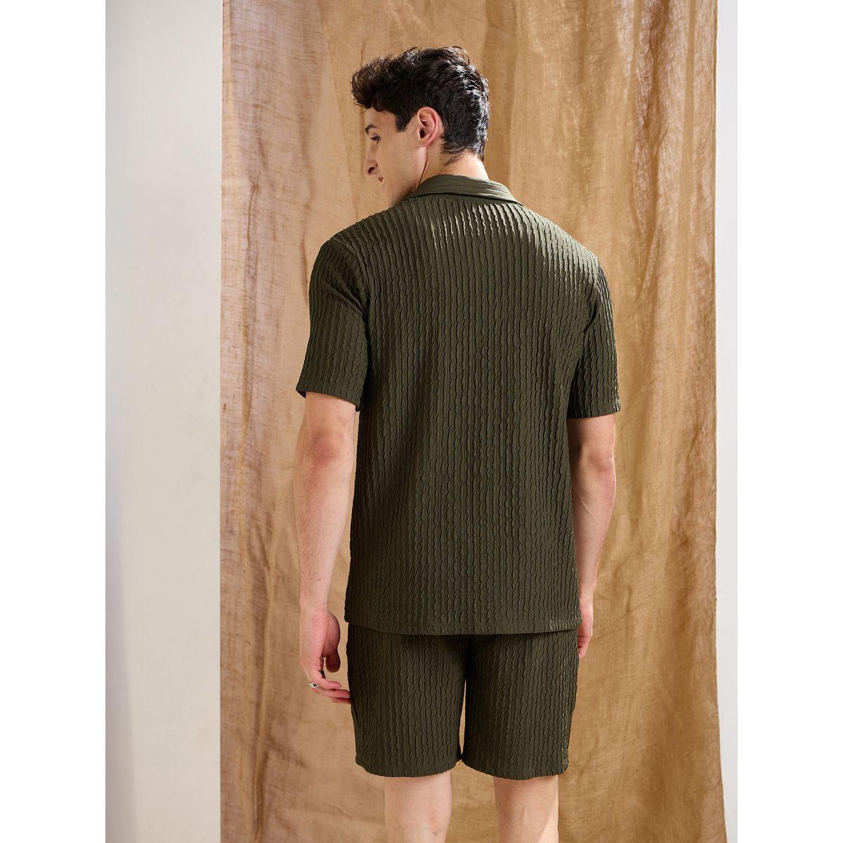Mascln Sassafras Men Olive Textured Relaxed Fit Polo T-Shirt and Shorts Co-Ords-men-clothing-coordsets-image-6