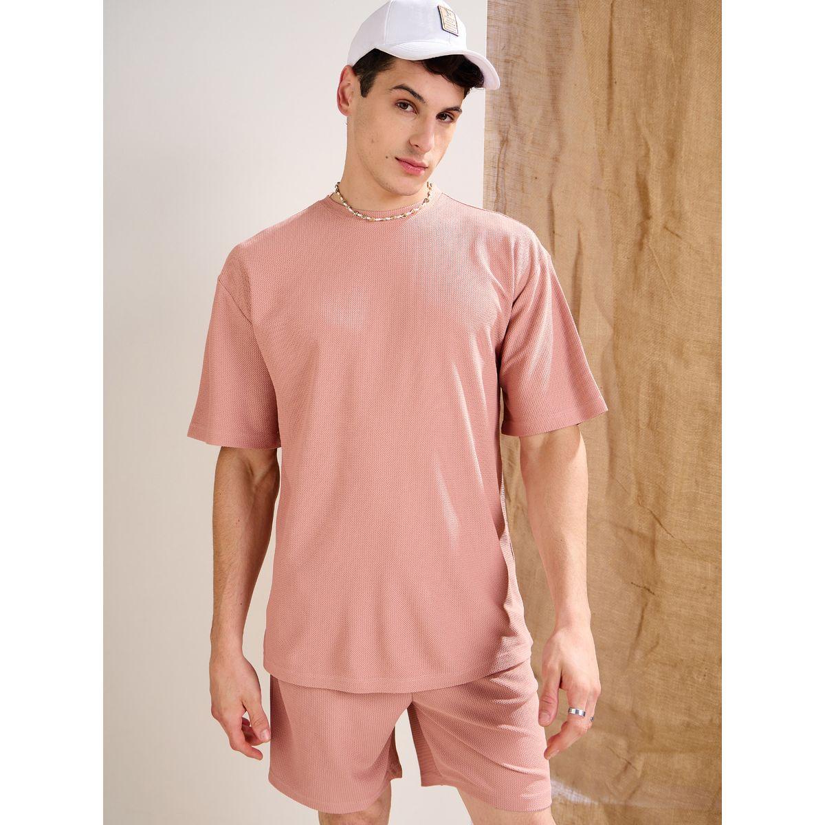 Mascln Sassafras Men Pink Waffle Textured Oversized T-Shirt and Shorts Co-Ords-men-clothing-coordsets-image-1