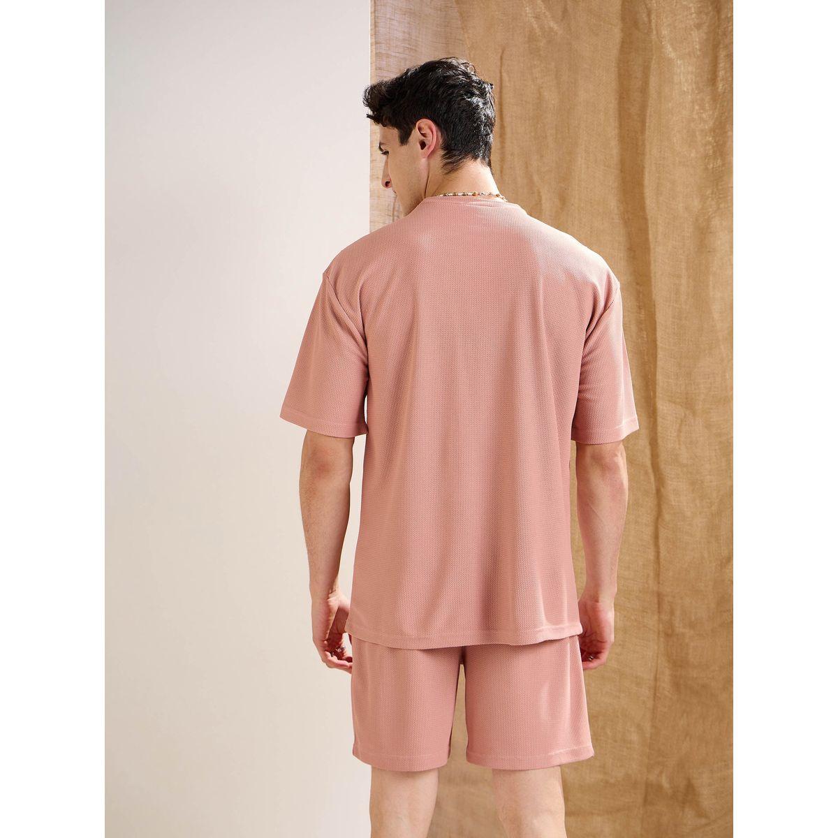 Mascln Sassafras Men Pink Waffle Textured Oversized T-Shirt and Shorts Co-Ords-men-clothing-coordsets-image-6