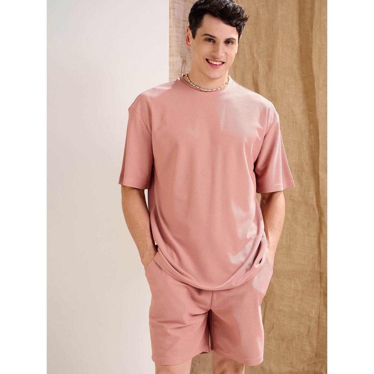 Mascln Sassafras Men Pink Waffle Textured Oversized T-Shirt and Shorts Co-Ords-men-clothing-coordsets-image-7