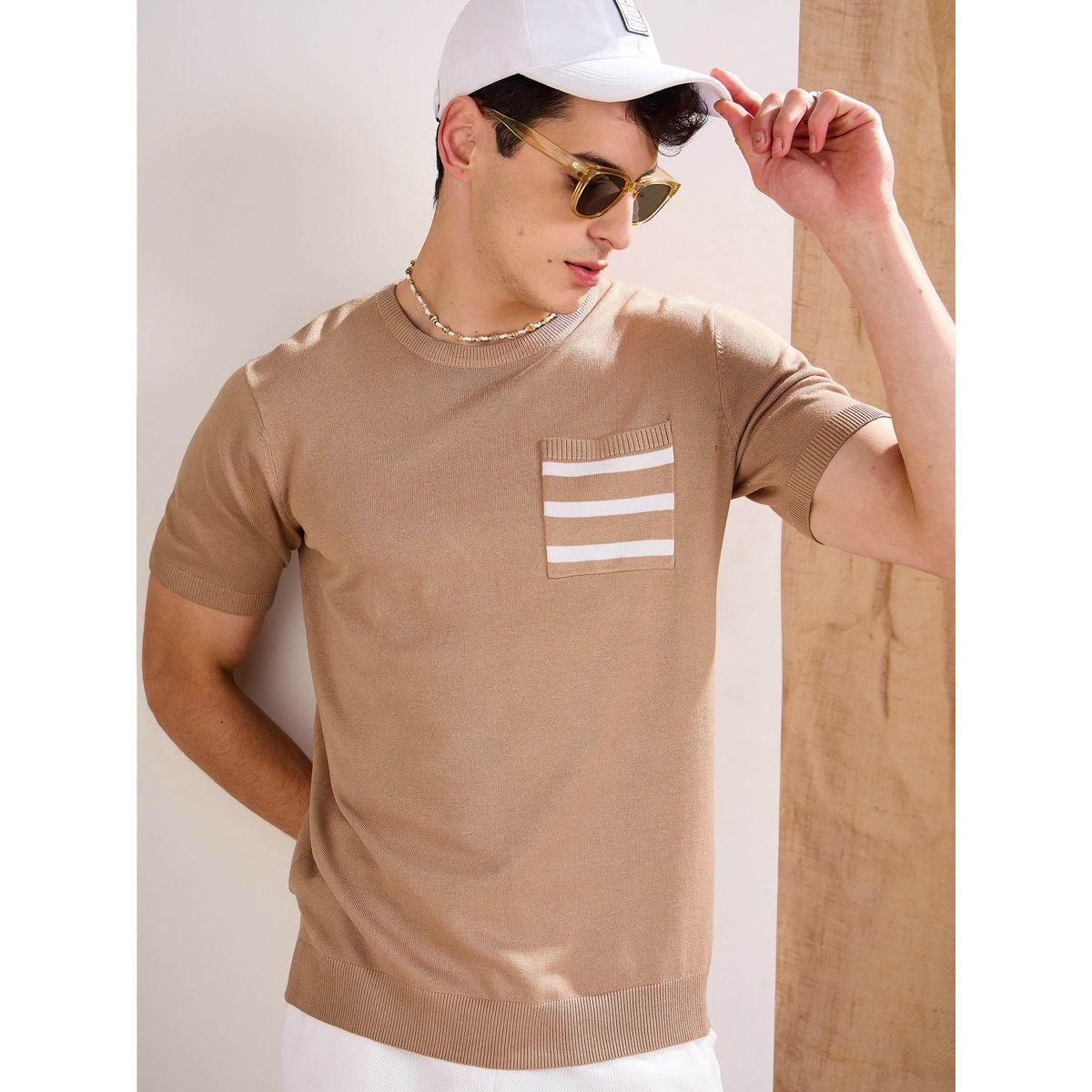 Mascln Sassafras Beige Premium Knit Contrast Pocket T-Shirt-men-clothing-tshirtsandpolos-tshirts-image-1