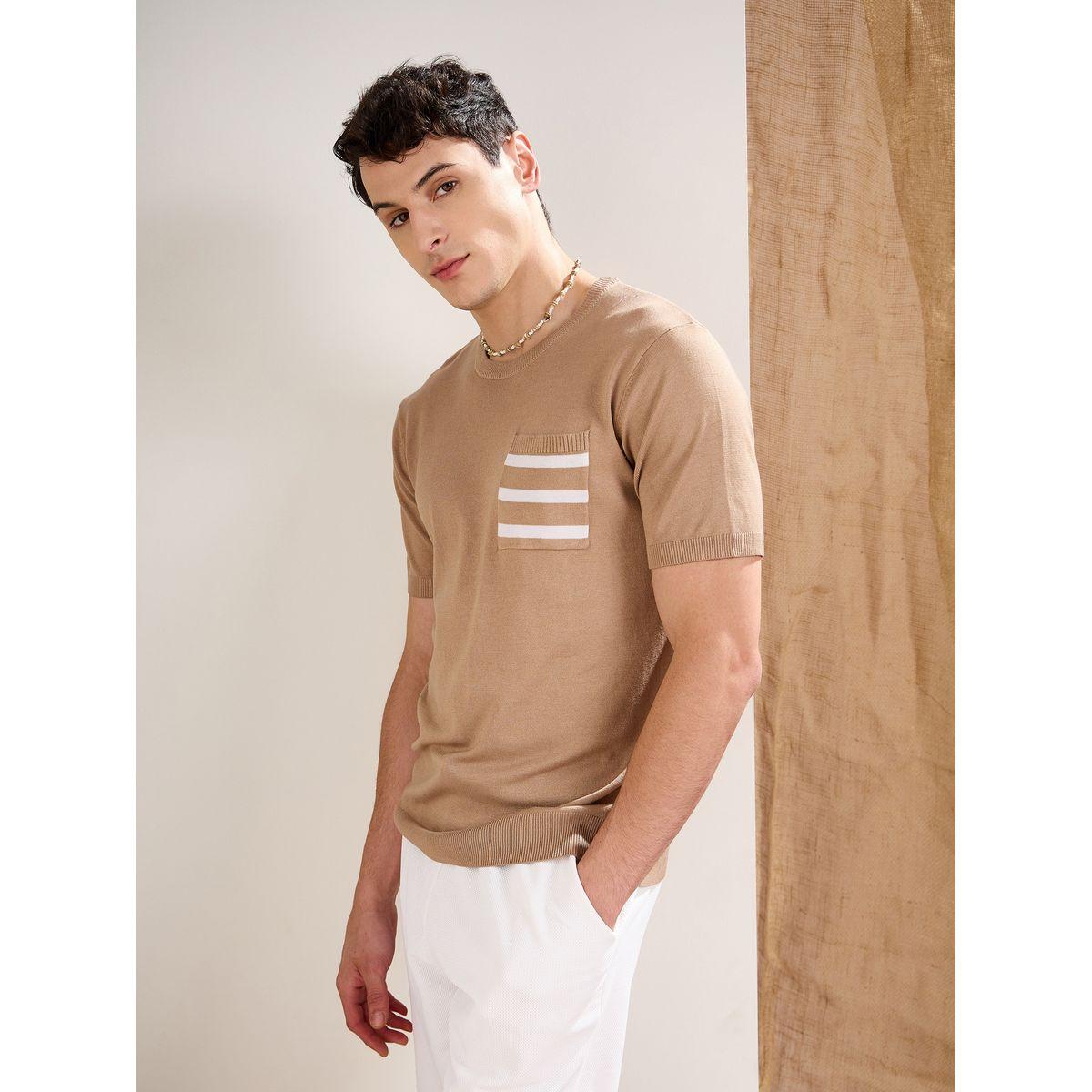 Mascln Sassafras Beige Premium Knit Contrast Pocket T-Shirt-men-clothing-tshirtsandpolos-tshirts-image-3