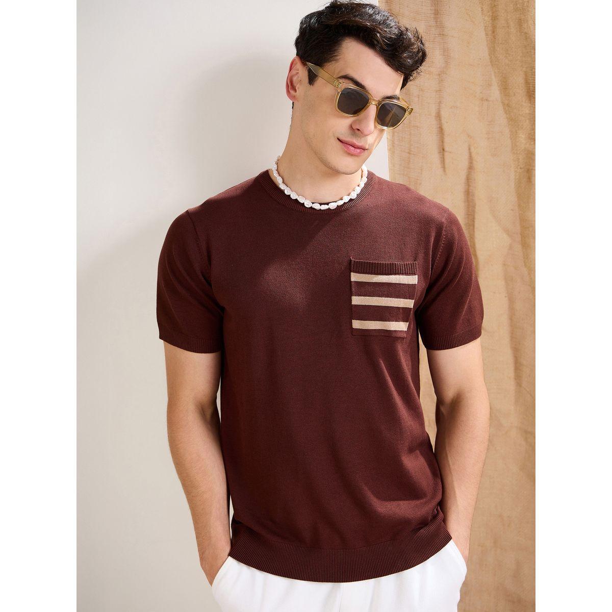 Mascln Sassafras Brown Premium Knit Contrast Pocket T-Shirt-men-clothing-tshirtsandpolos-tshirts-image-1