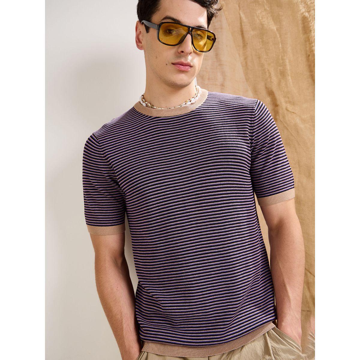 Mascln Sassafras Purple and Black Striped Premium Knit T-Shirt-men-clothing-tshirtsandpolos-tshirts-image-2