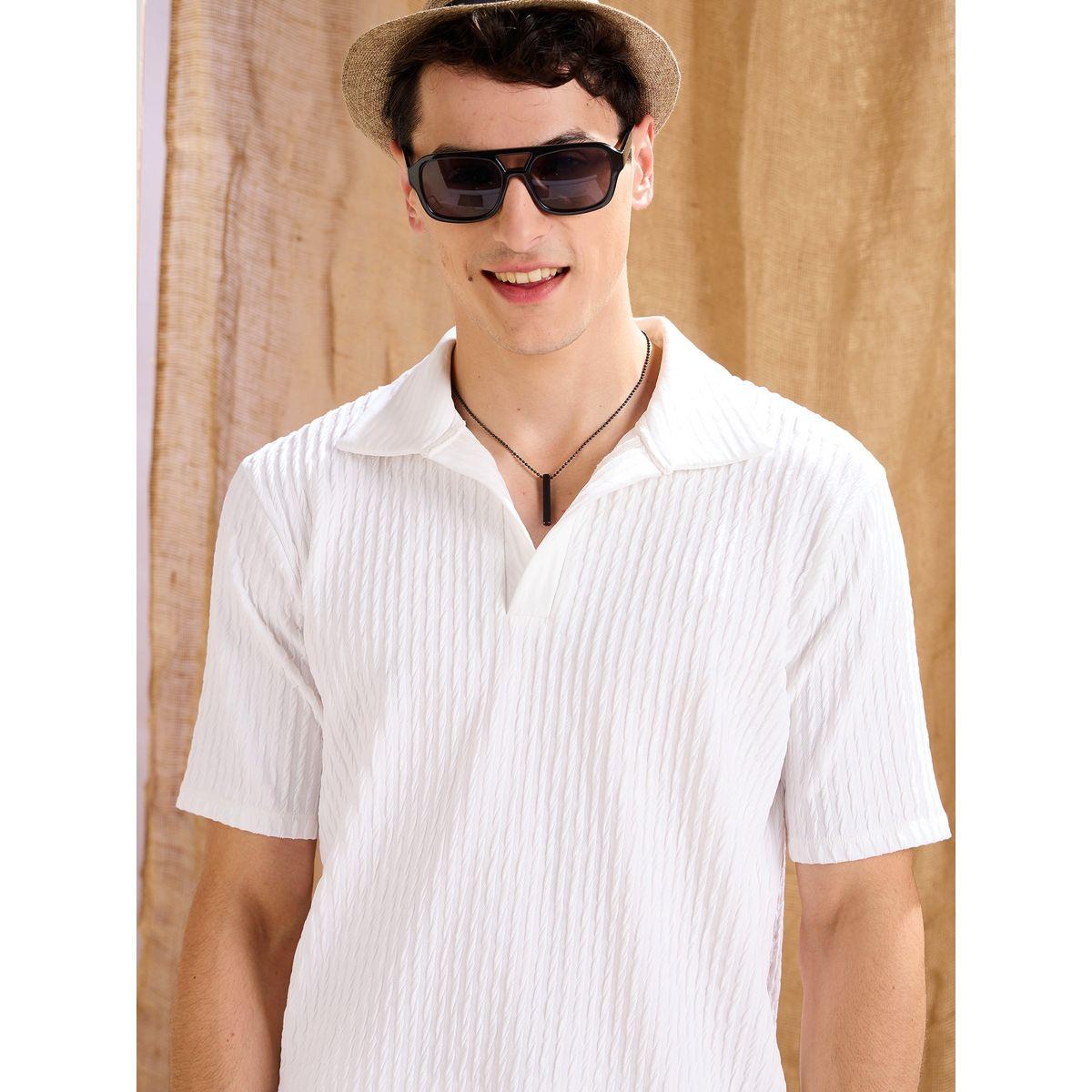 Mascln Sassafras White Textured Relaxed Fit Polo Neck T-Shirt-men-clothing-tshirtsandpolos-tshirts-image-1