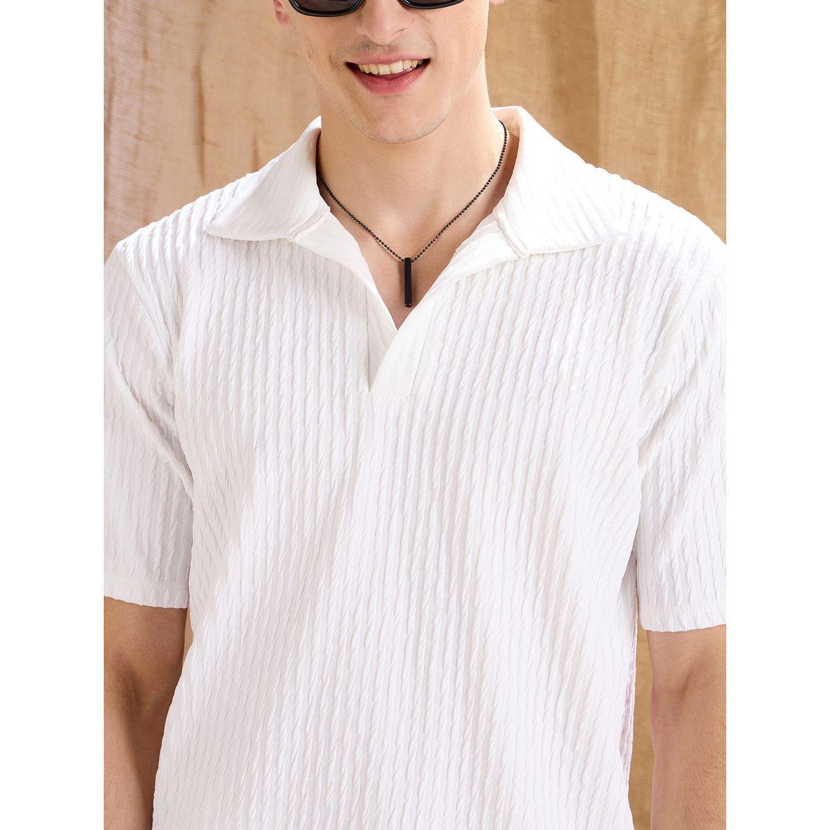 Mascln Sassafras White Textured Relaxed Fit Polo Neck T-Shirt-men-clothing-tshirtsandpolos-tshirts-image-4