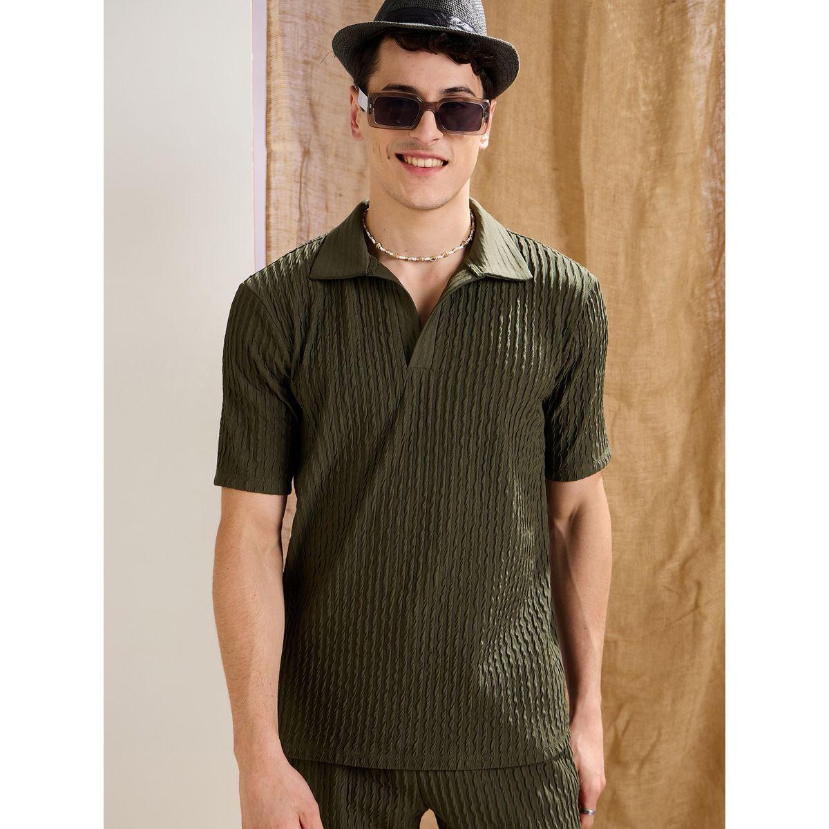 Mascln Sassafras Olive Textured Relaxed Fit Polo Neck T-Shirt-men-clothing-tshirtsandpolos-tshirts-image-4