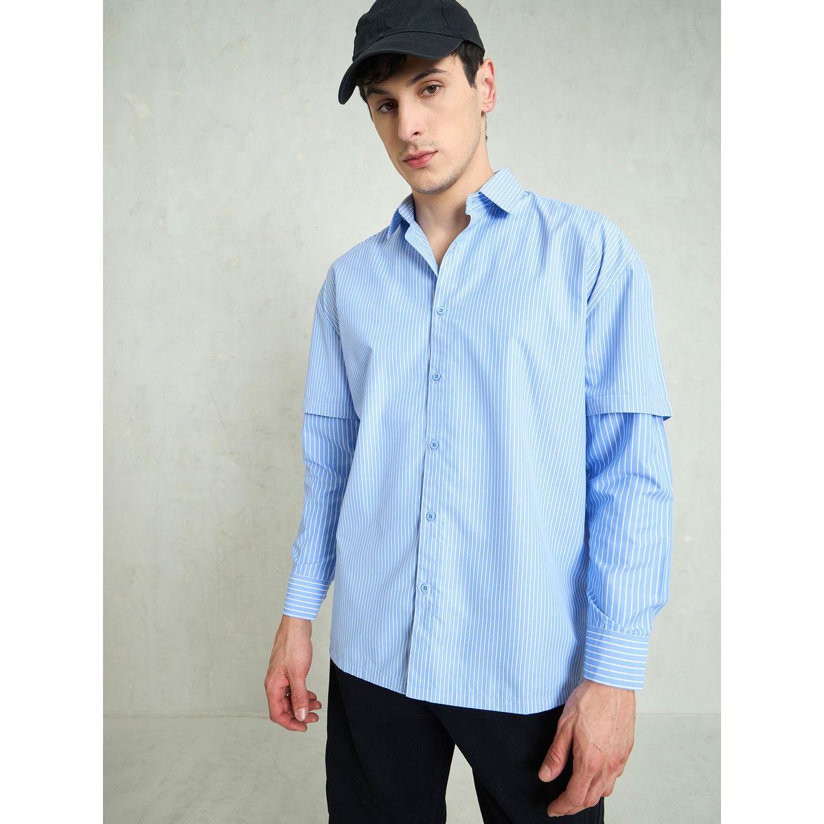 Mascln Sassafras Men Striped Overlap Long Sleeve Relaxed Fit Shirt-men-clothing-shirts-image-1