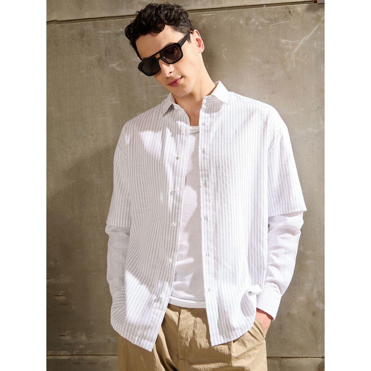 Mascln Sassafras Men Striped Overlap Long Sleeve Relaxed Fit Shirt-men-clothing-shirts-image-1