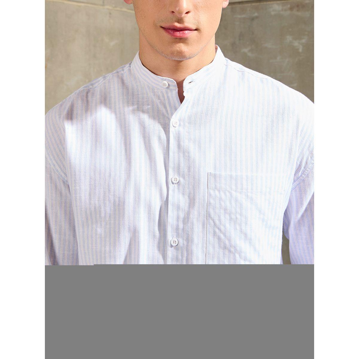 قميص مخطط بقصة مريحة وياقة ماندارين-men-clothing-shirts-image-4