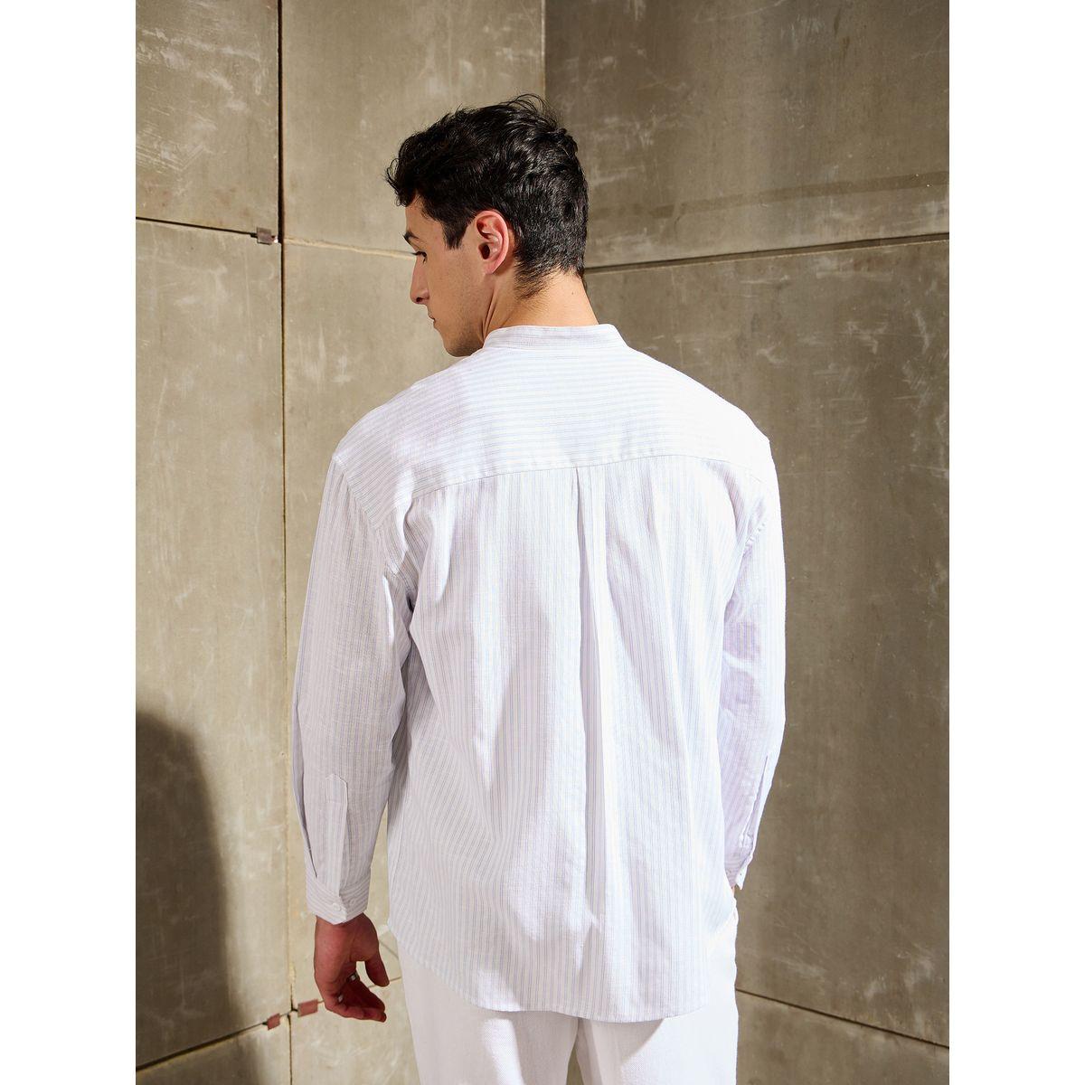 قميص مخطط بقصة مريحة وياقة ماندارين-men-clothing-shirts-image-5