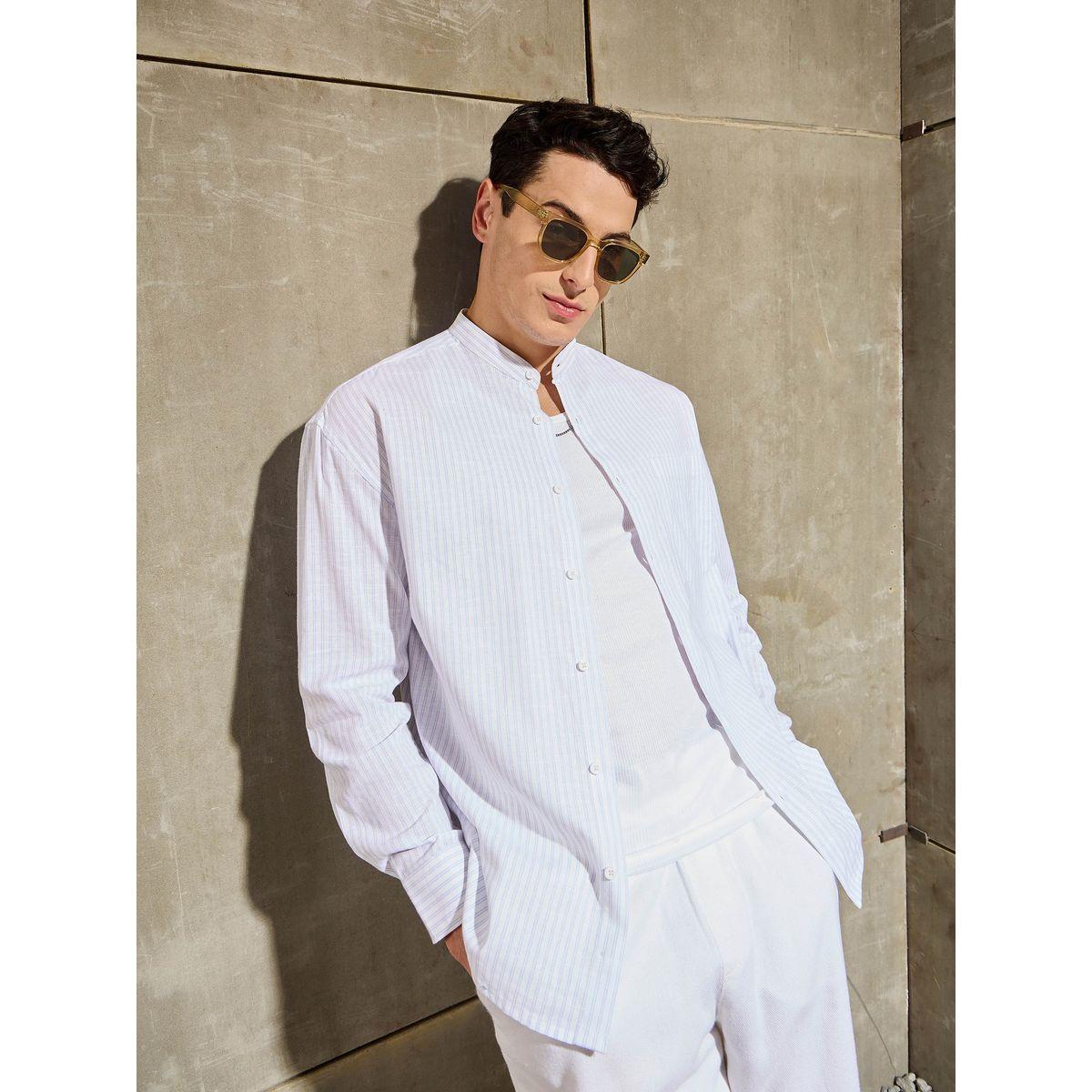 قميص مخطط بقصة مريحة وياقة ماندارين-men-clothing-shirts-image-7