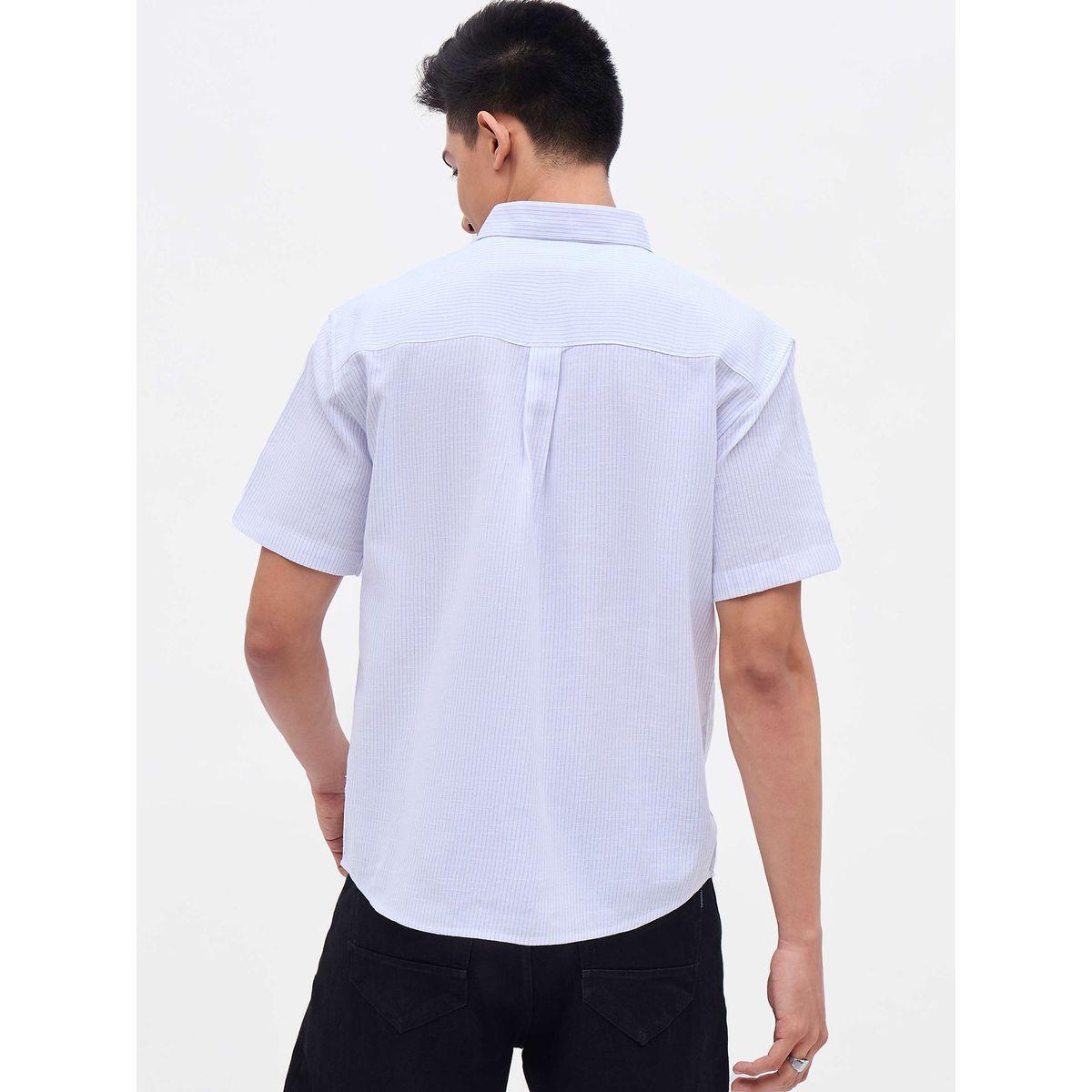 Mascln Sassafras Men White Striped Short Sleeve Relaxed Fit Shirt with Pocket-men-clothing-shirts-image-5