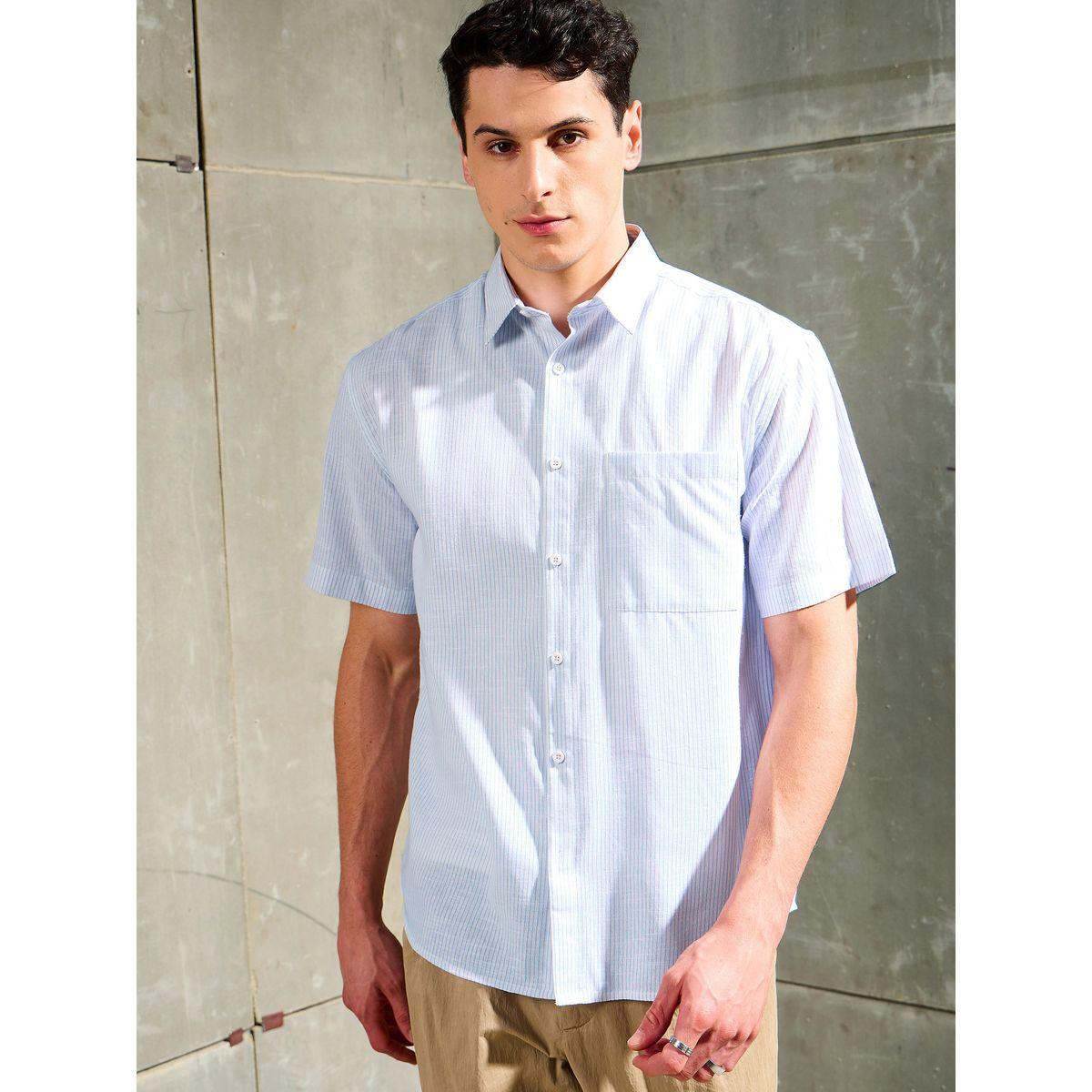 قميص مخطط بأكمام قصيرة وقصة مريحة-men-clothing-shirts-image-6