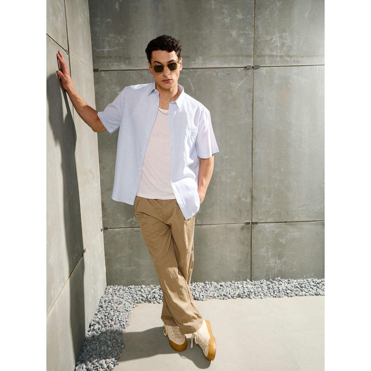 Mascln Sassafras Men White Striped Short Sleeve Relaxed Fit Shirt with Pocket-men-clothing-shirts-image-7
