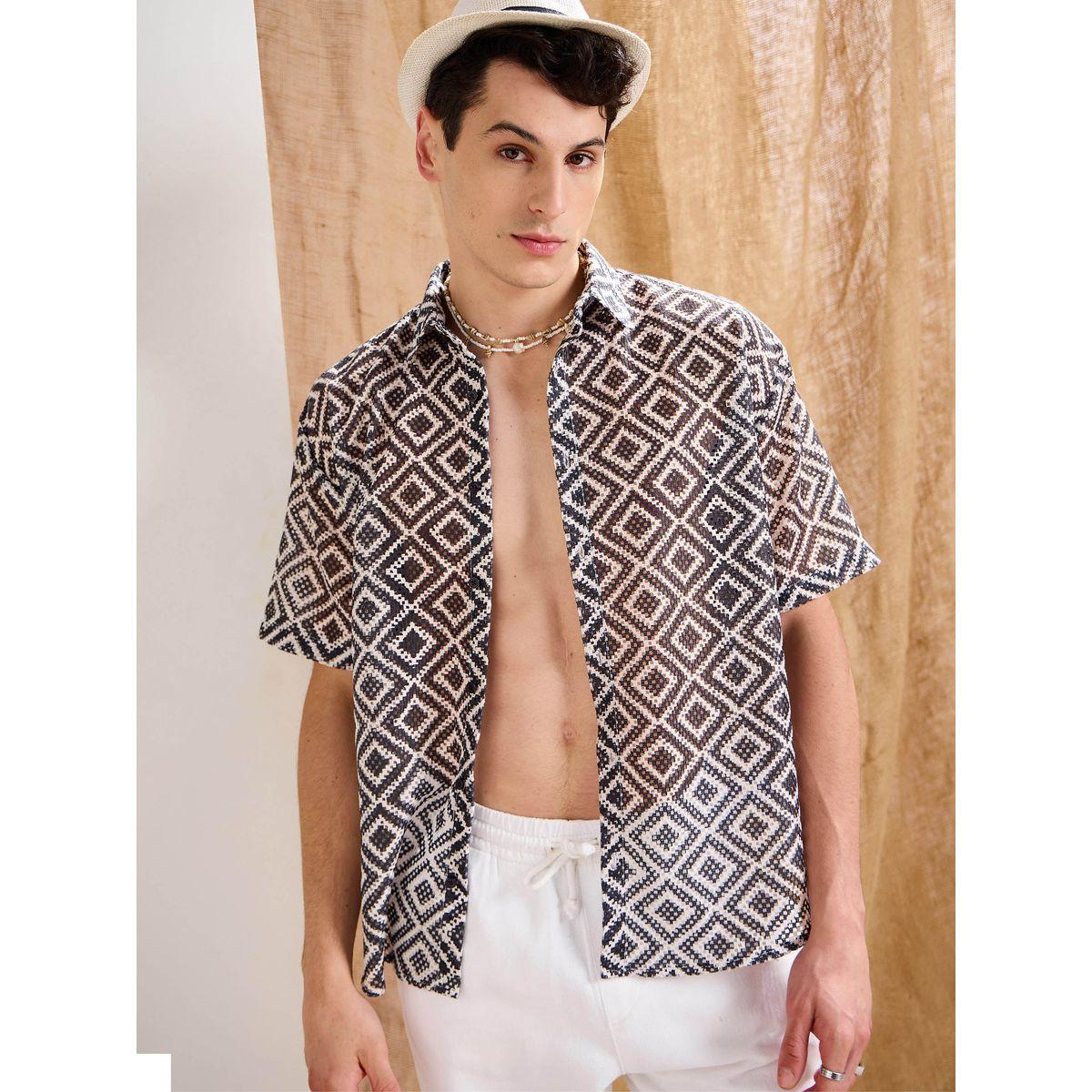Mascln Sassafras Men Geometric Print Crochet Relaxed Fit Shirt-men-clothing-shirts-image-1