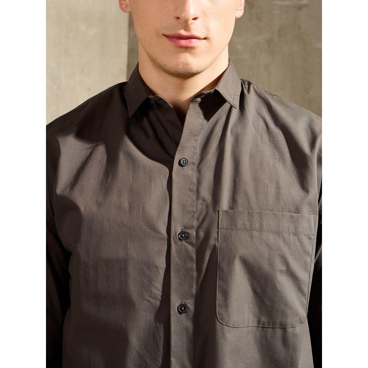 Mascln Sassafras Men Brown Solid Long Sleeve Relaxed Fit Shirt with Pocket-men-clothing-shirts-image-4