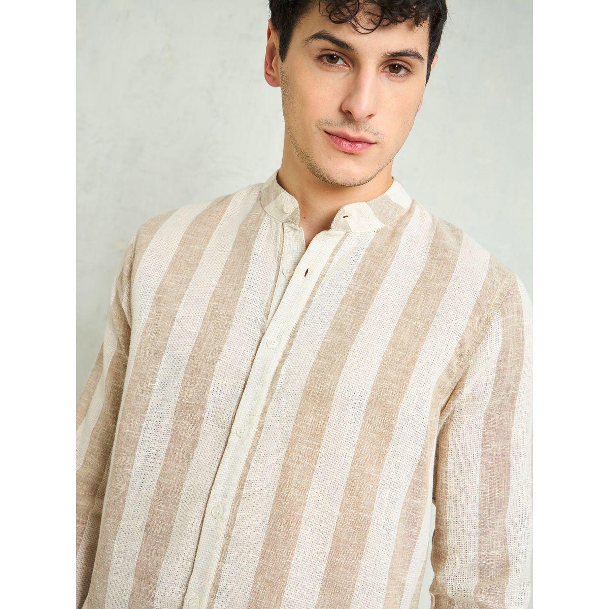 Mascln Sassafras Men Striped Mandarin Collar Relaxed Fit Shirt-men-clothing-shirts-image-2