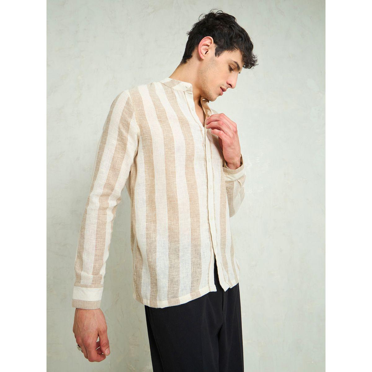 Mascln Sassafras Men Striped Mandarin Collar Relaxed Fit Shirt-men-clothing-shirts-image-3