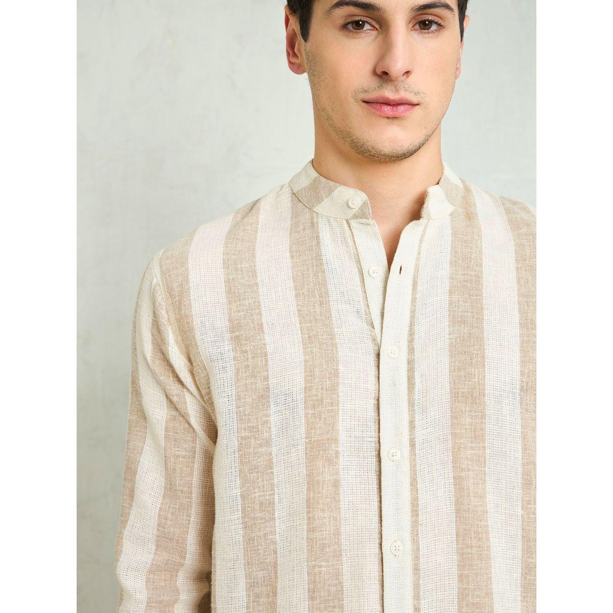 Mascln Sassafras Men Striped Mandarin Collar Relaxed Fit Shirt-men-clothing-shirts-image-4