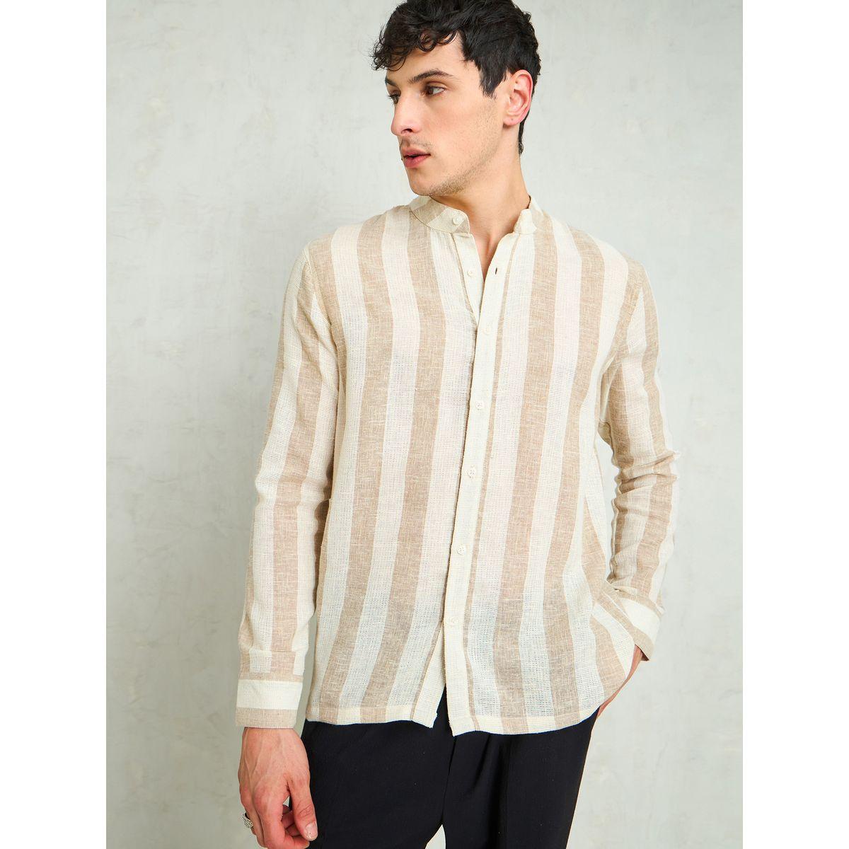 Mascln Sassafras Men Striped Mandarin Collar Relaxed Fit Shirt-men-clothing-shirts-image-6