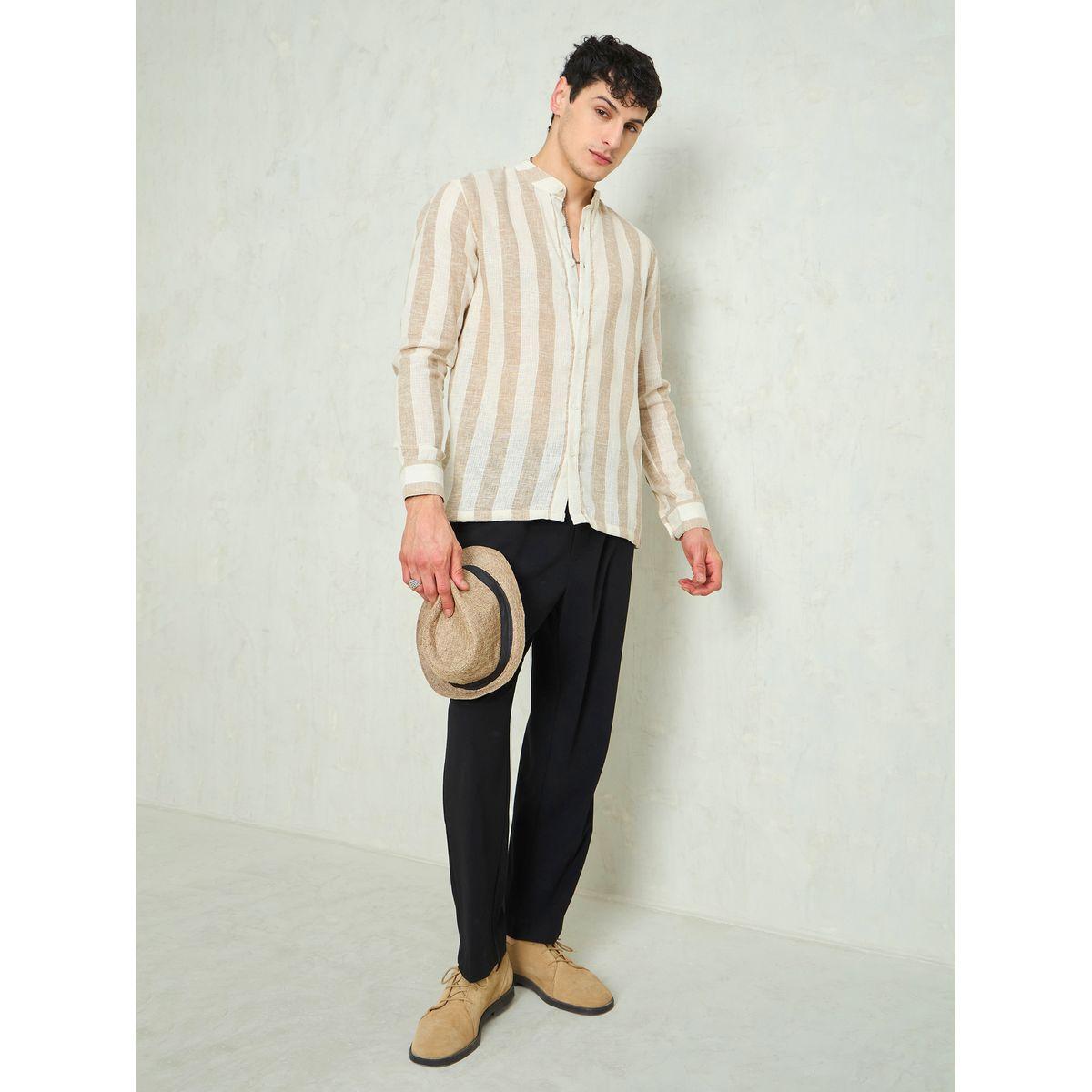 Mascln Sassafras Men Striped Mandarin Collar Relaxed Fit Shirt-men-clothing-shirts-image-7