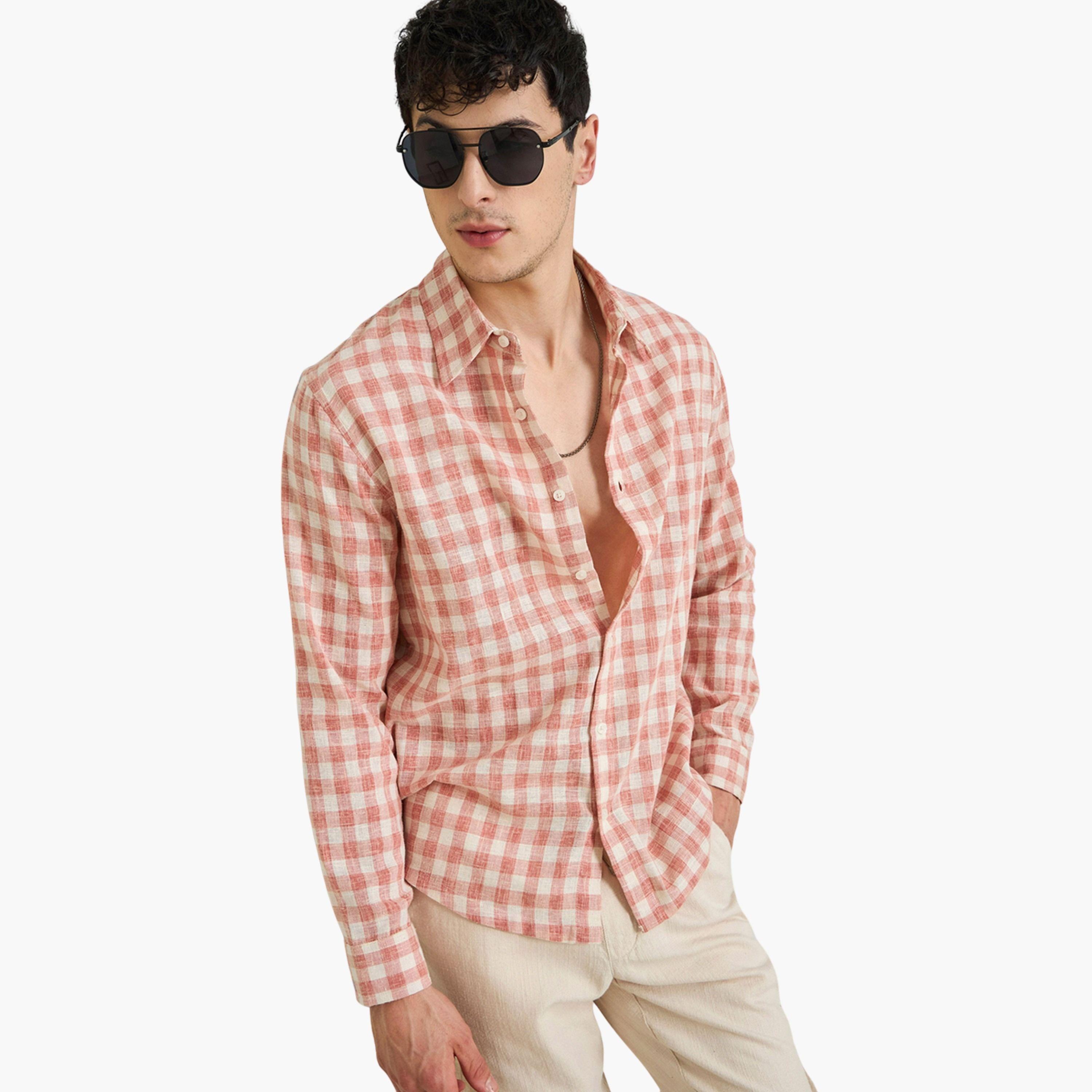 Sassafras Pink Checked Relaxed Fit Shirt-men-clothing-shirts-image-1