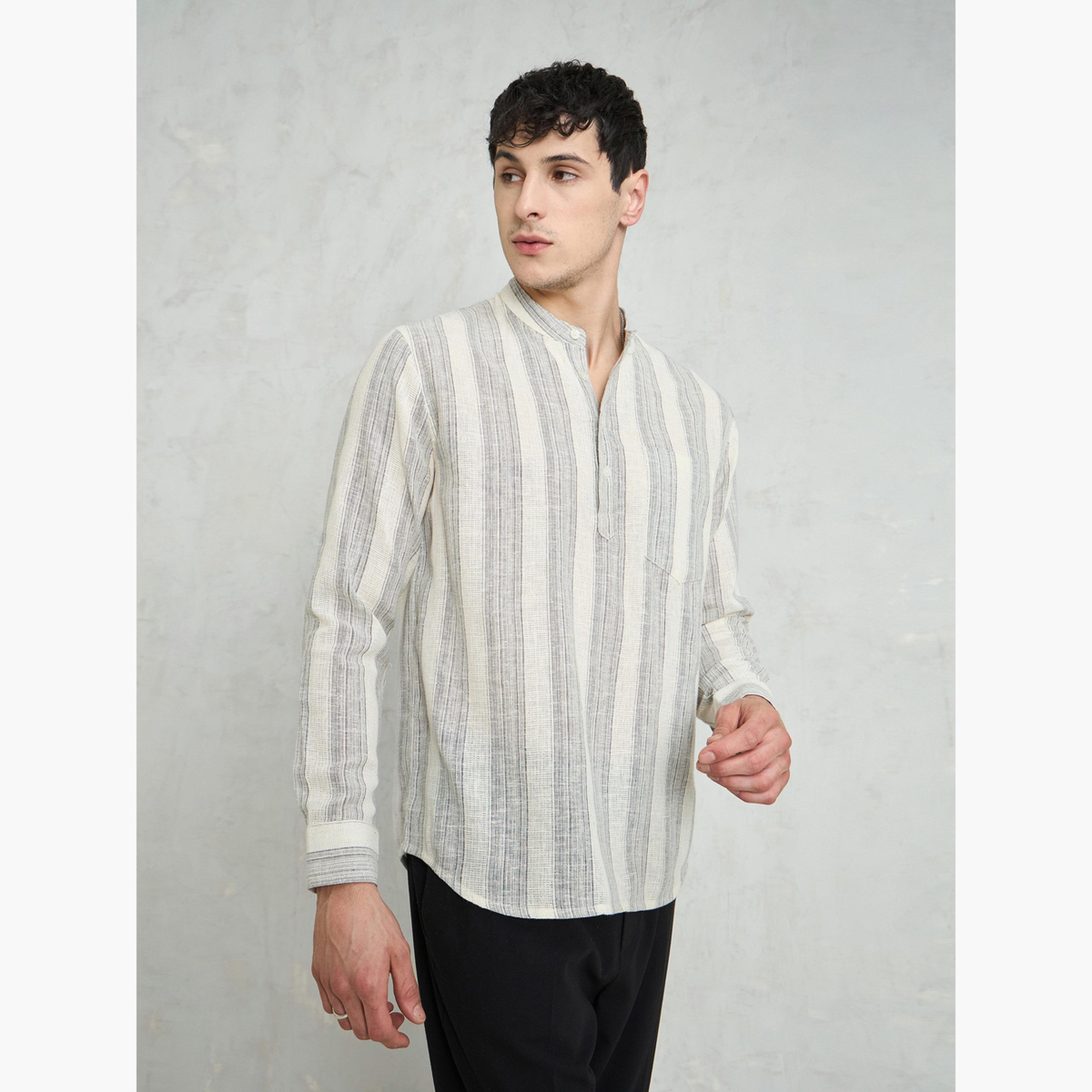 Sassafras Beige Striped Relaxed Fit Kurta Shirt-men-clothing-shirts-image-3