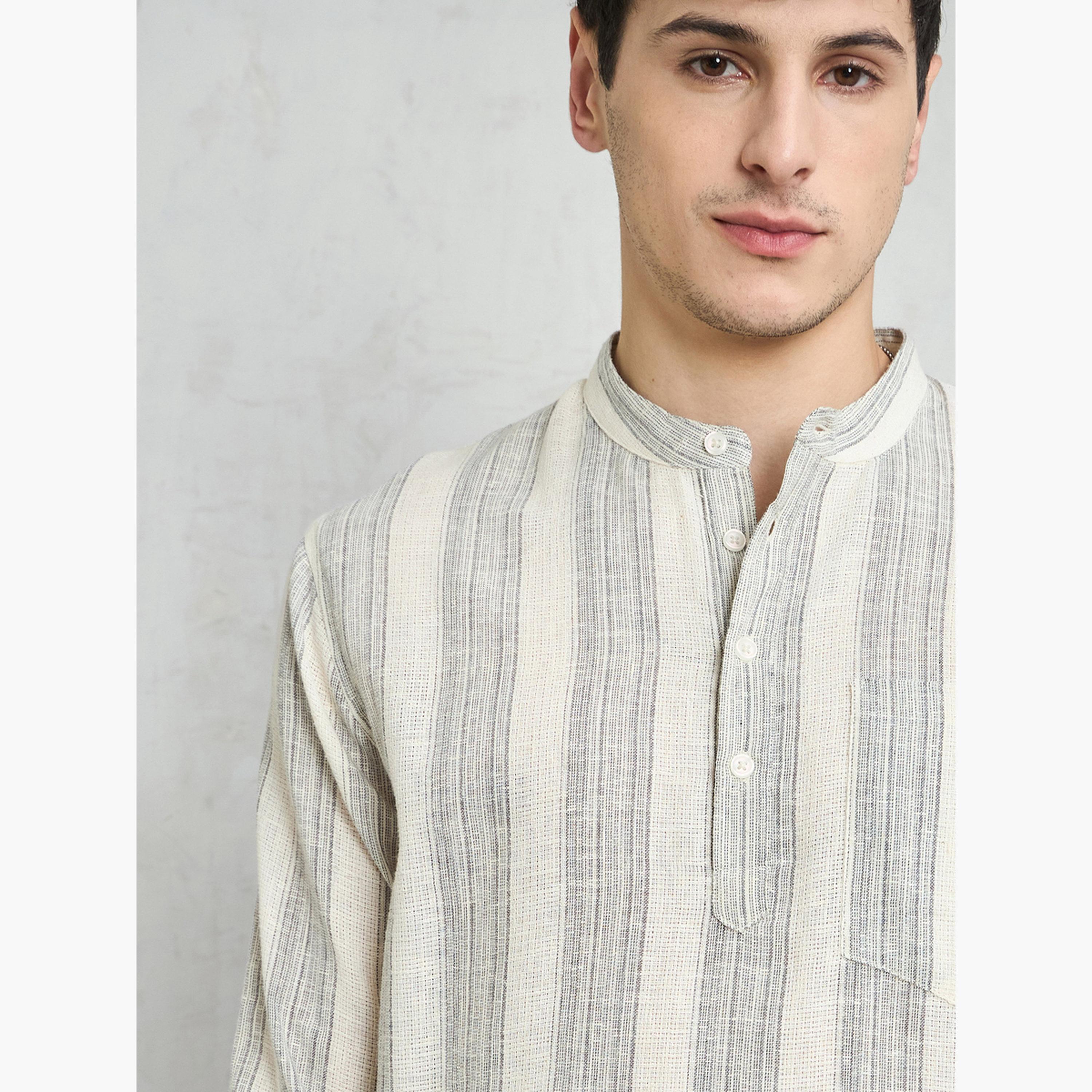ساسافراس - قميص كورتا مخطط لون بيج بقصّة مريحة-men-clothing-shirts-image-4